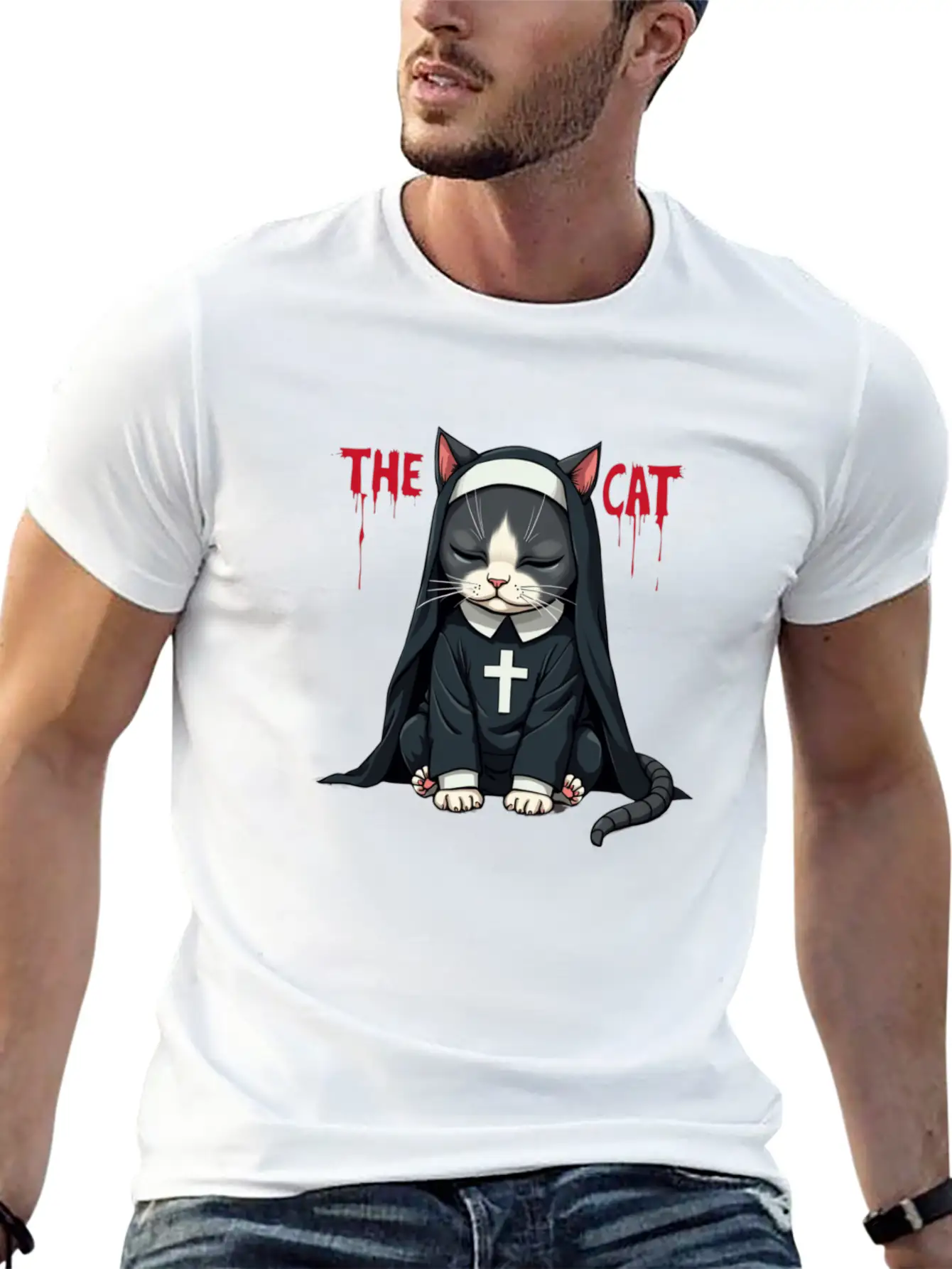 The Cat Nun – Cute & Whimsical Cartoon Art Unisex Casual T-Shirt – Clean Design For Daily Comfort