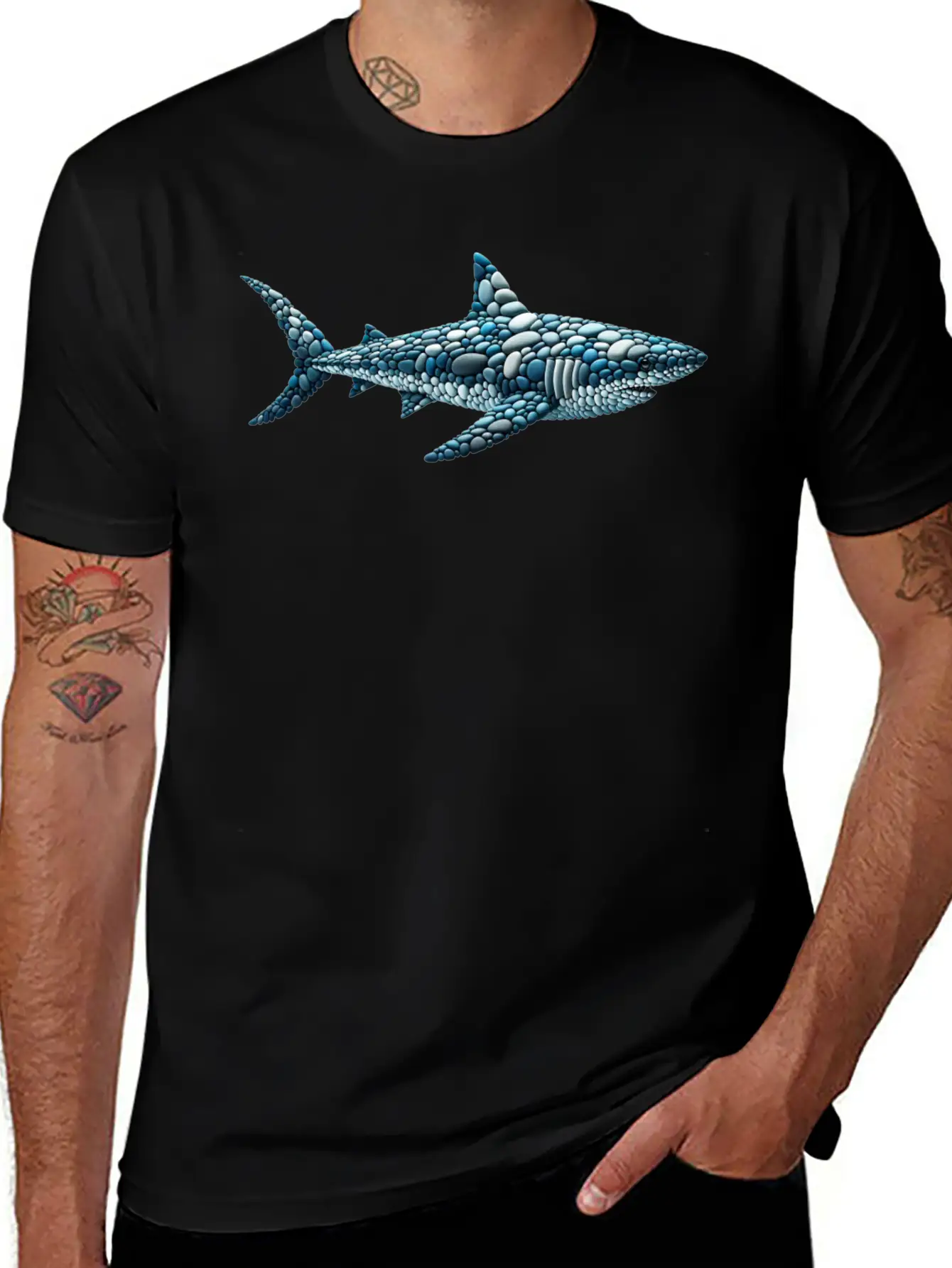 The Cobblestone Shark - A Great White In Pebbles Unisex Casual T-Shirt – Clean Design For Daily Comfort