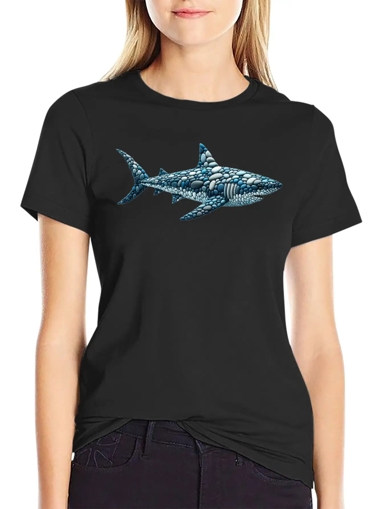 The Cobblestone Shark - A Great White In Pebbles Unisex Casual T-Shirt – Clean Design For Daily Comfort