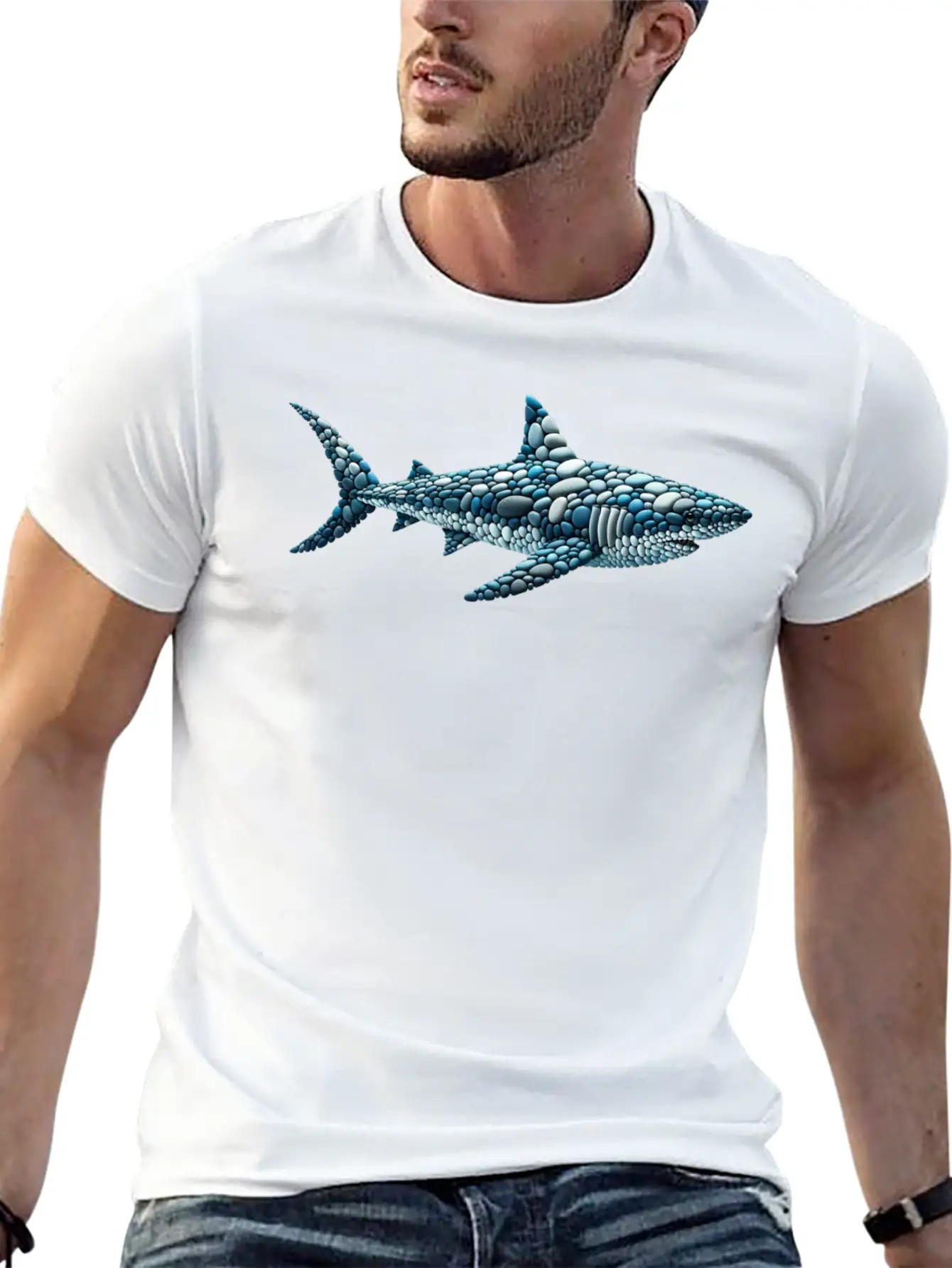 The Cobblestone Shark - A Great White In Pebbles Unisex Casual T-Shirt – Clean Design For Daily Comfort