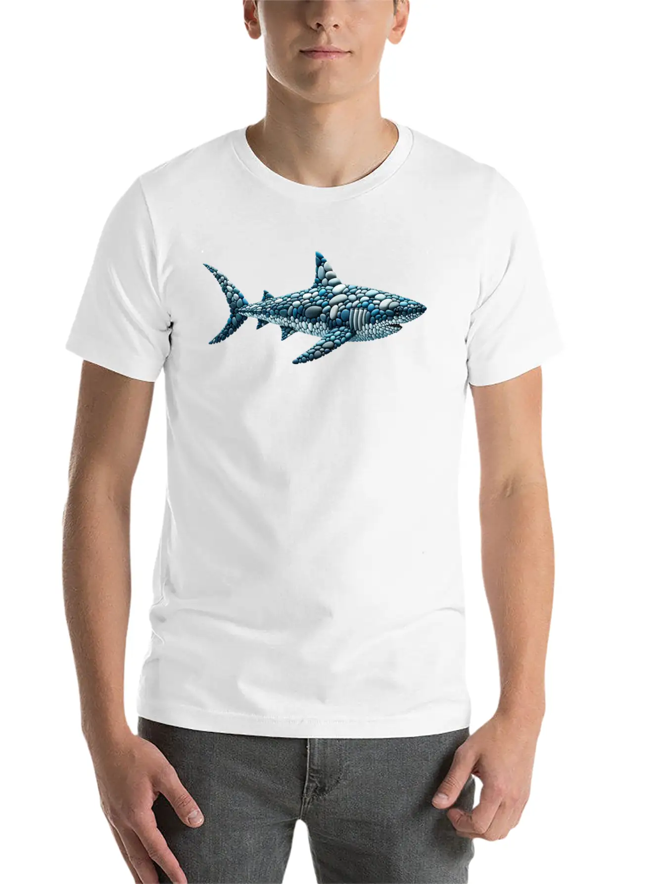 The Cobblestone Shark - A Great White In Pebbles Unisex Casual T-Shirt – Clean Design For Daily Comfort