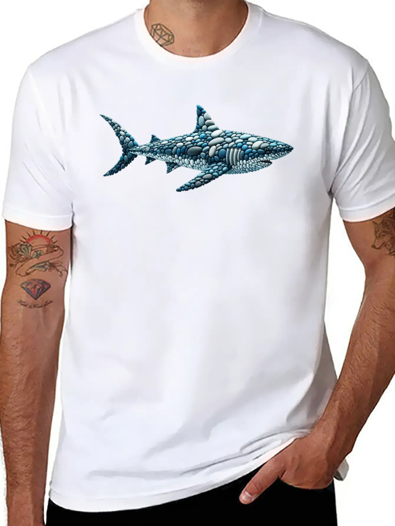 The Cobblestone Shark - A Great White In Pebbles Unisex Casual T-Shirt – Clean Design For Daily Comfort