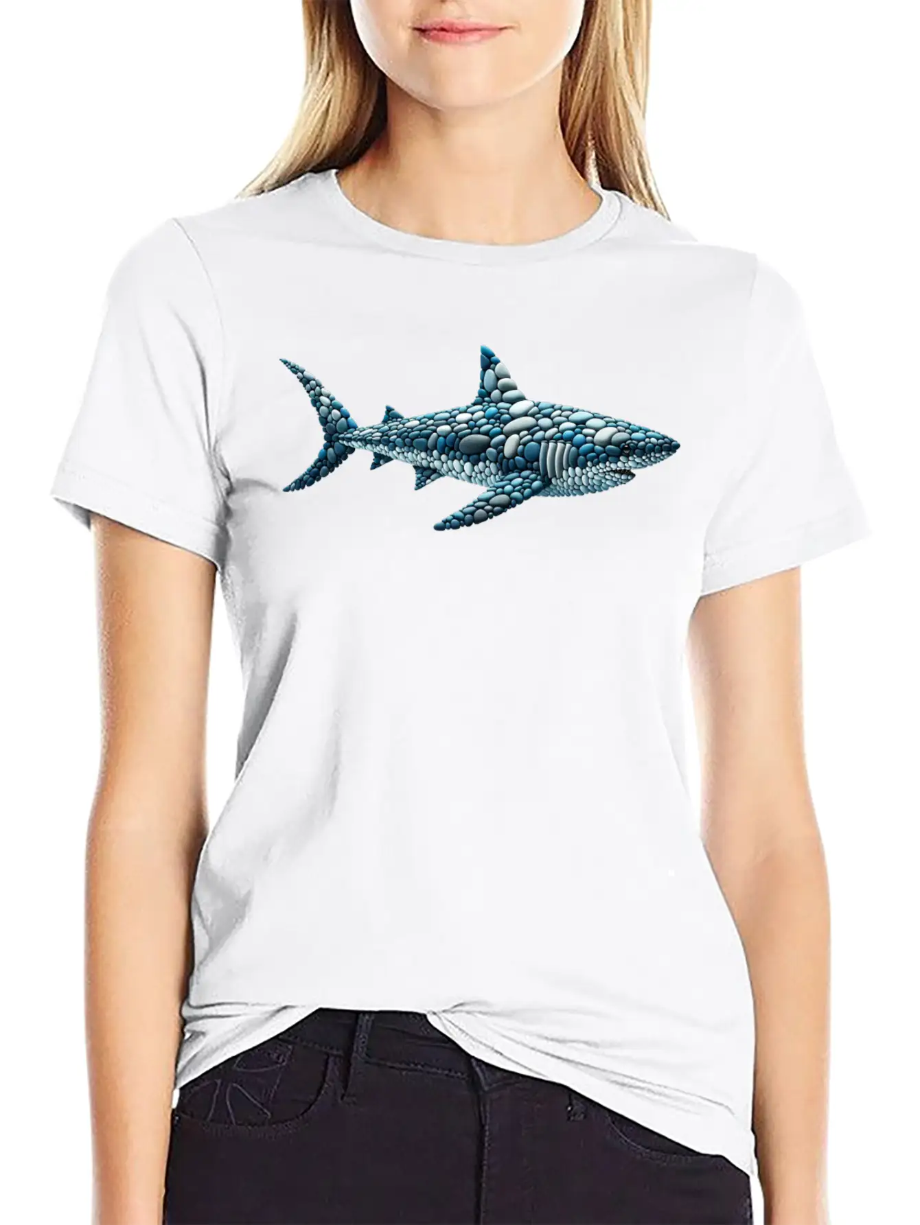 The Cobblestone Shark - A Great White In Pebbles Unisex Casual T-Shirt – Clean Design For Daily Comfort