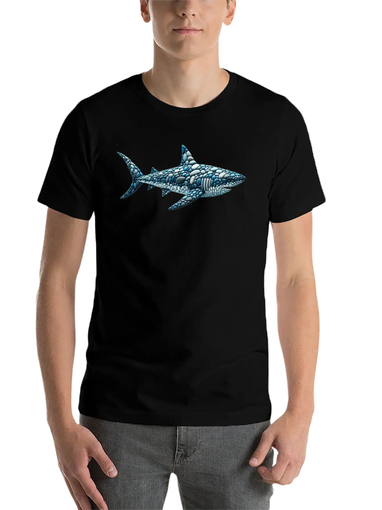 The Cobblestone Shark - A Great White In Pebbles Unisex Casual T-Shirt – Clean Design For Daily Comfort