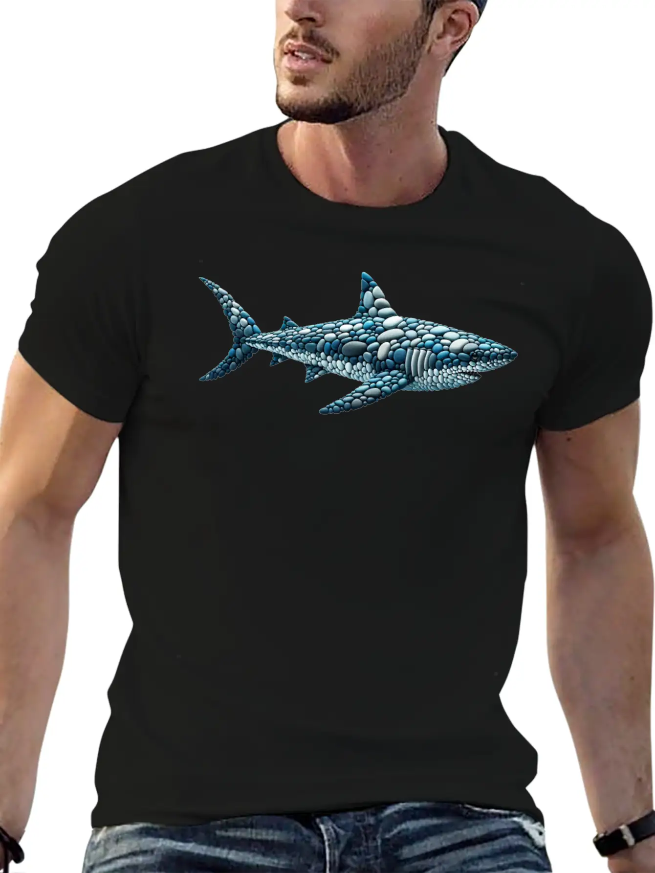 The Cobblestone Shark - A Great White In Pebbles Unisex Casual T-Shirt – Clean Design For Daily Comfort