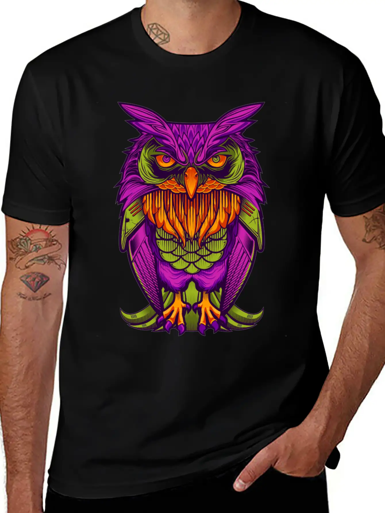 The Cyborg Owl Lightweight Cotton T-Shirt – Daily Comfort Graphic Shirt