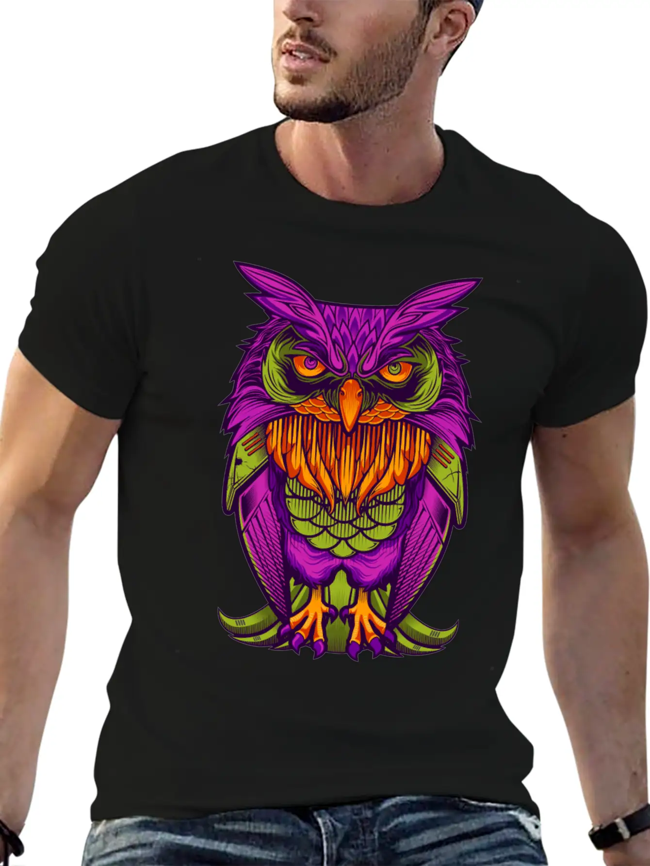 The Cyborg Owl Lightweight Cotton T-Shirt – Daily Comfort Graphic Shirt