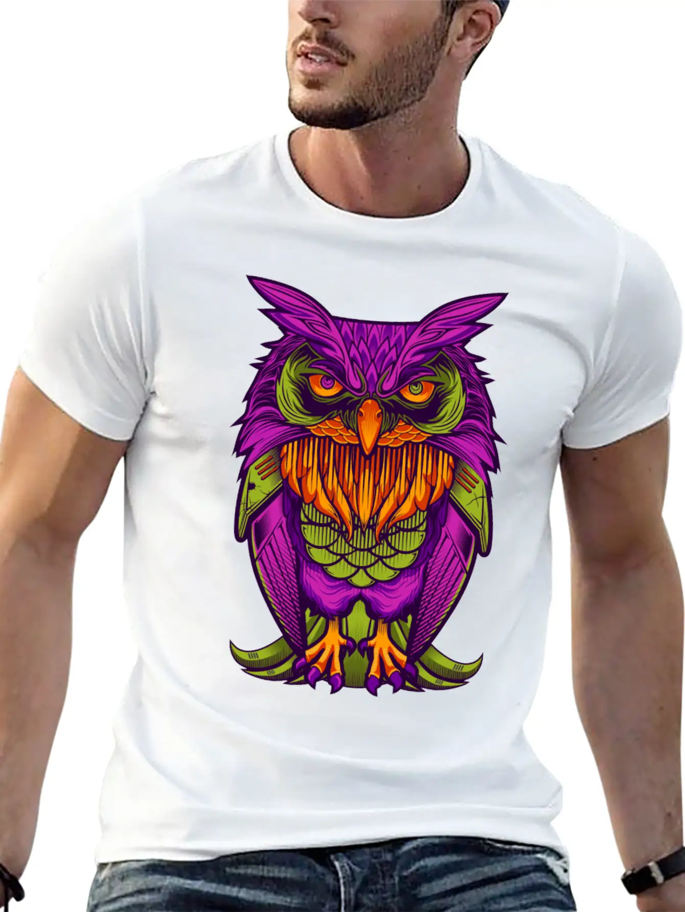 The Cyborg Owl Lightweight Cotton T-Shirt – Daily Comfort Graphic Shirt