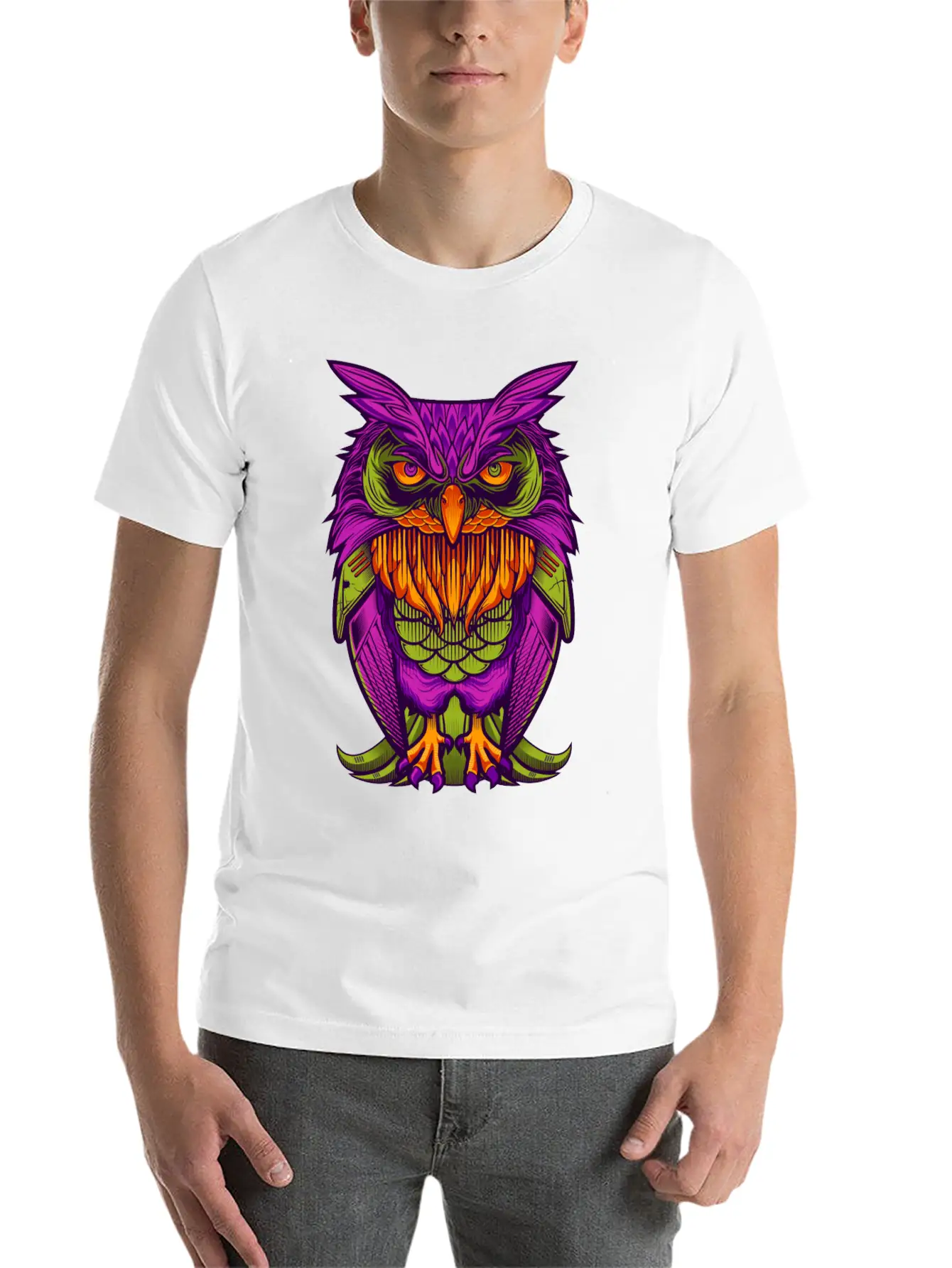 The Cyborg Owl Lightweight Cotton T-Shirt – Daily Comfort Graphic Shirt