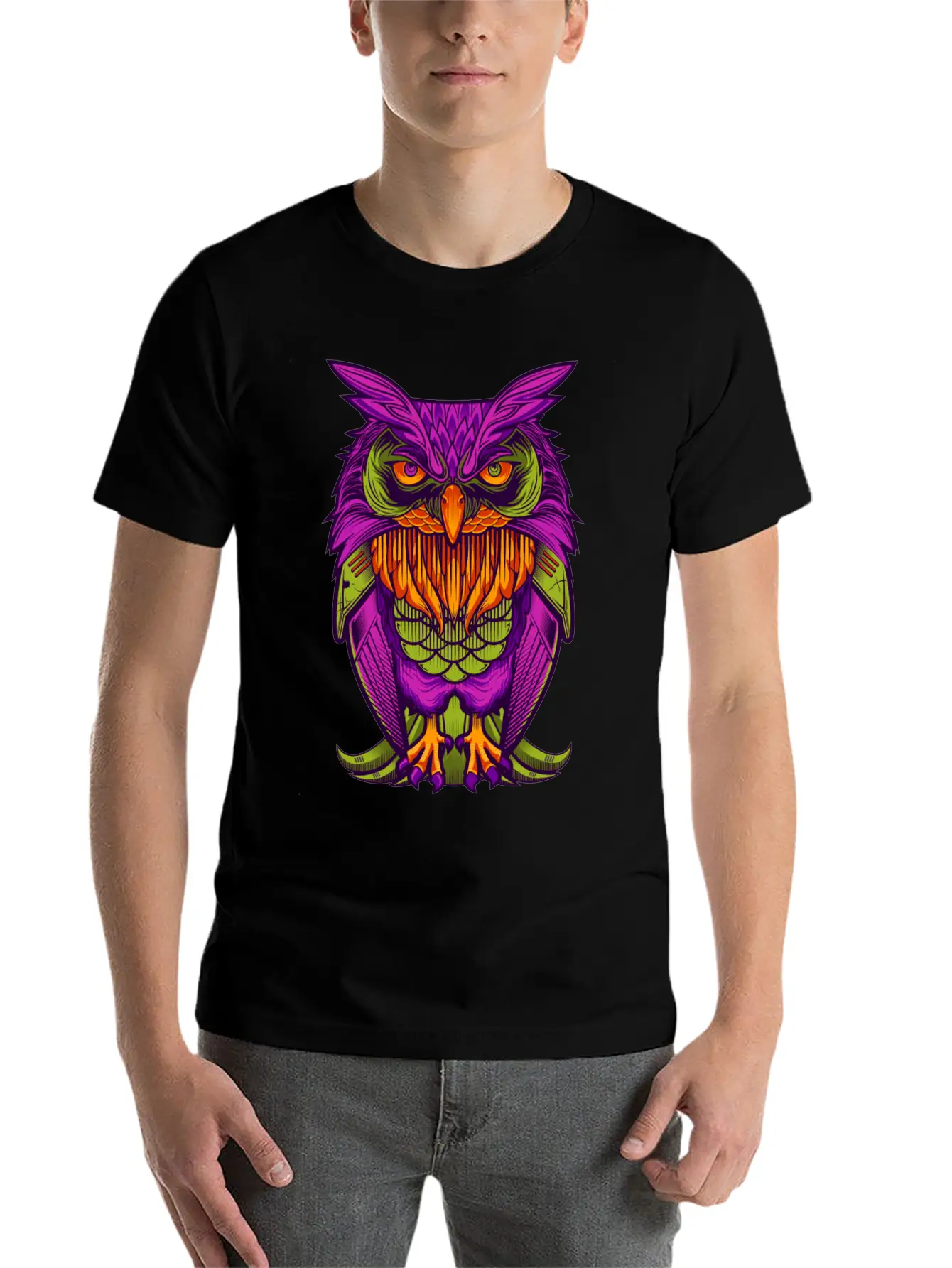 The Cyborg Owl Lightweight Cotton T-Shirt – Daily Comfort Graphic Shirt