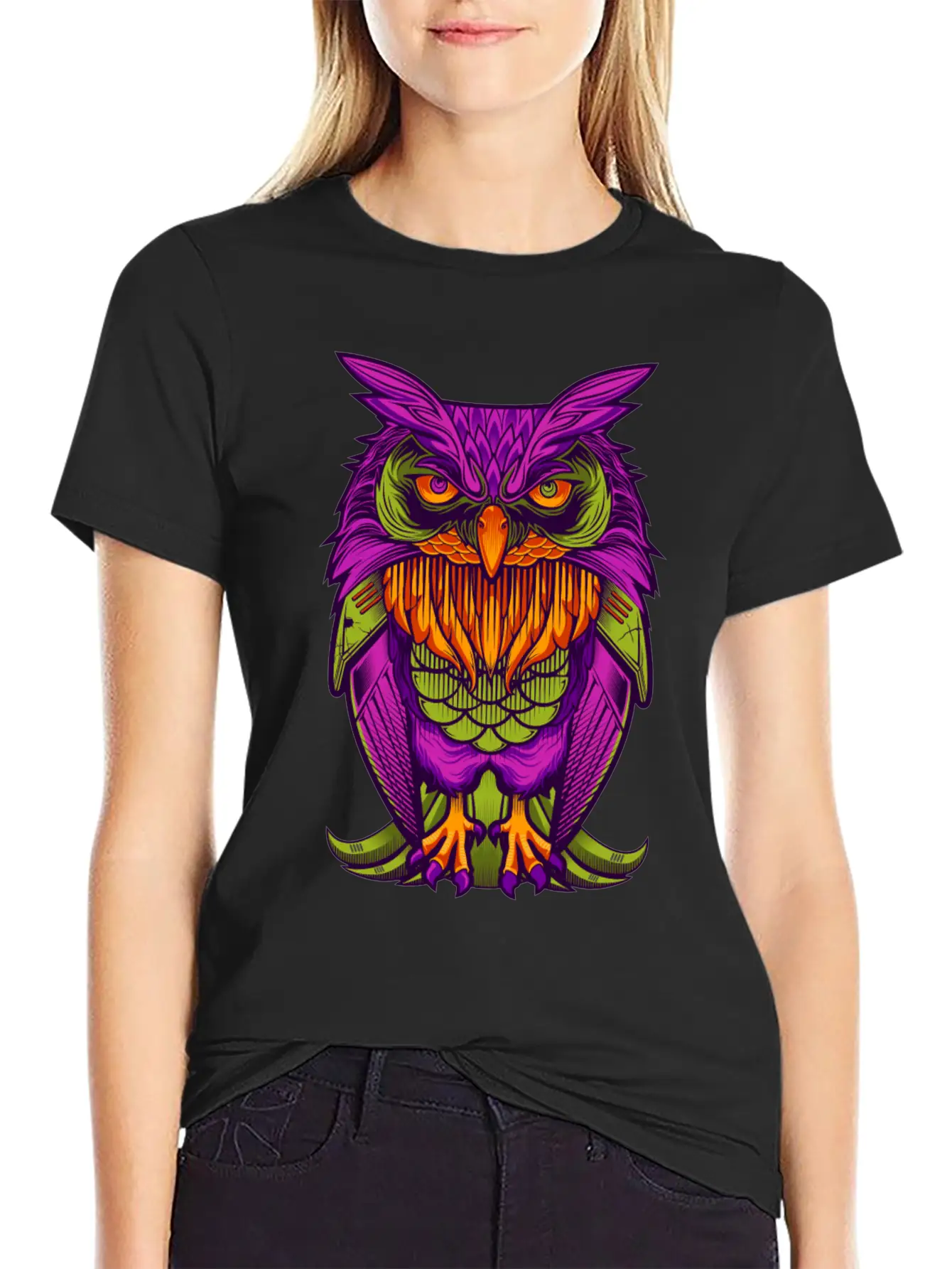 The Cyborg Owl Lightweight Cotton T-Shirt – Daily Comfort Graphic Shirt