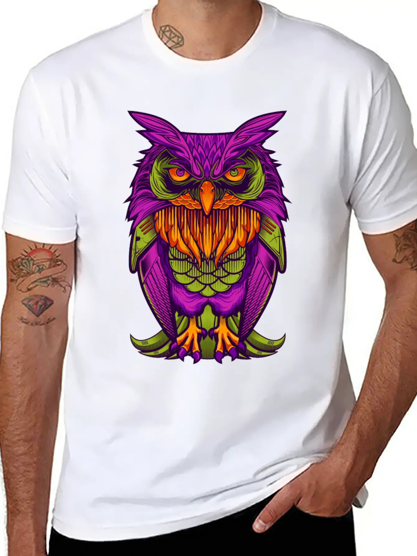 The Cyborg Owl Lightweight Cotton T-Shirt – Daily Comfort Graphic Shirt