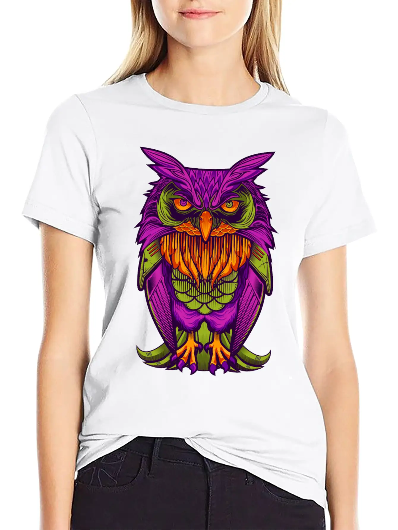 The Cyborg Owl Lightweight Cotton T-Shirt – Daily Comfort Graphic Shirt