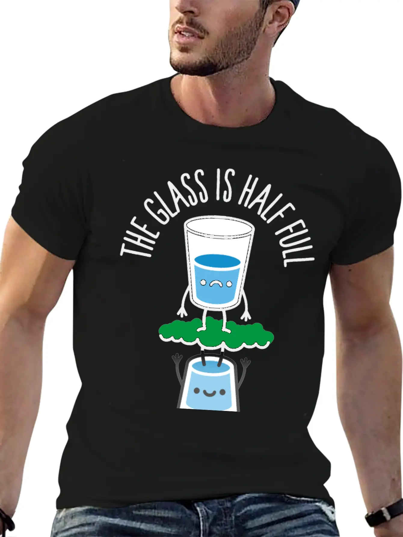 The Glass Is Half Full Psychology Psychologist Unisex Casual T-Shirt – Clean Design For Daily Comfort