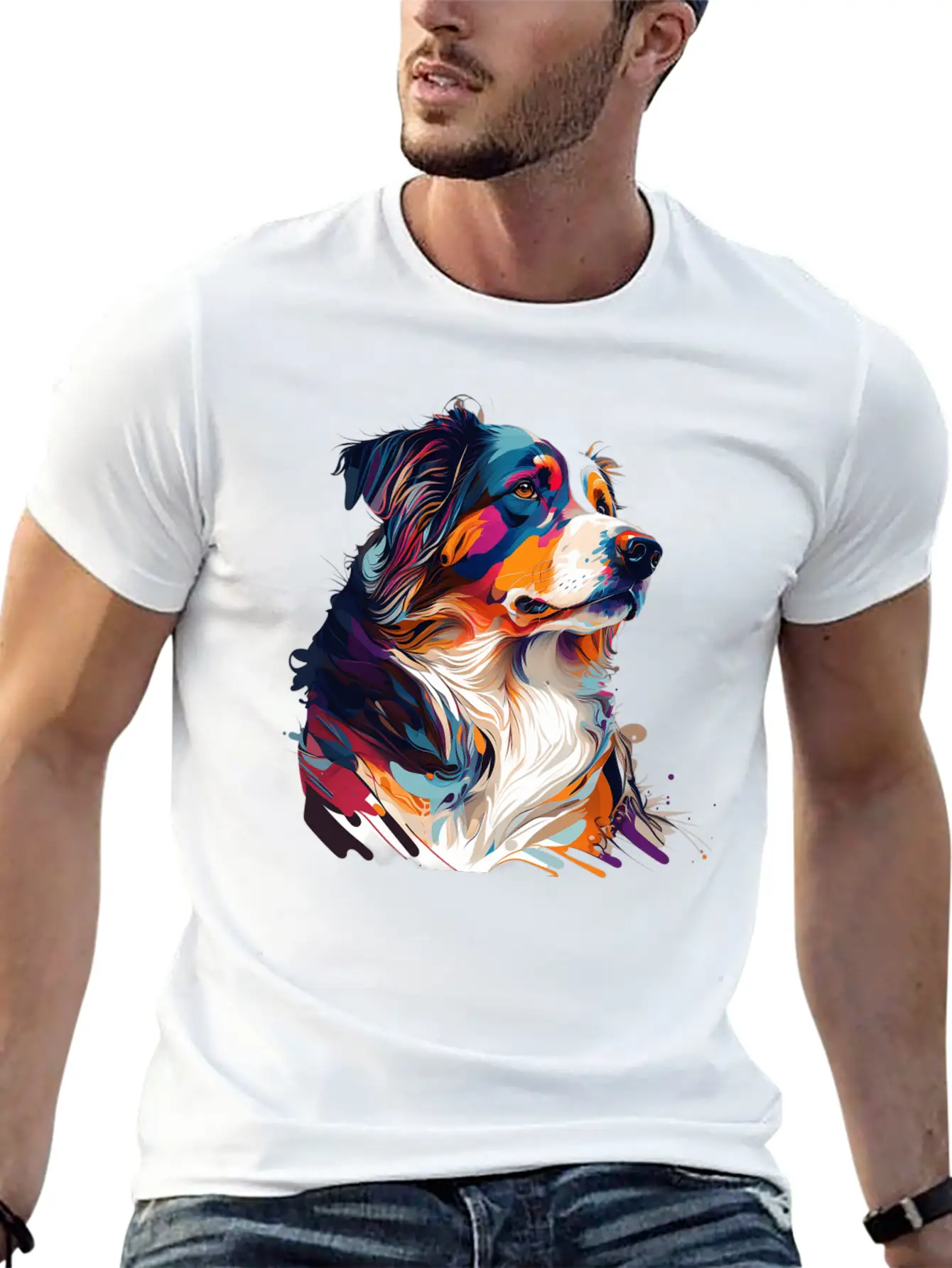 The Head And Neck Of A Colorful Pup: A Bold Dog Classic Fit Graphic Tee For Daily Comfort – Unisex Cotton Shirt