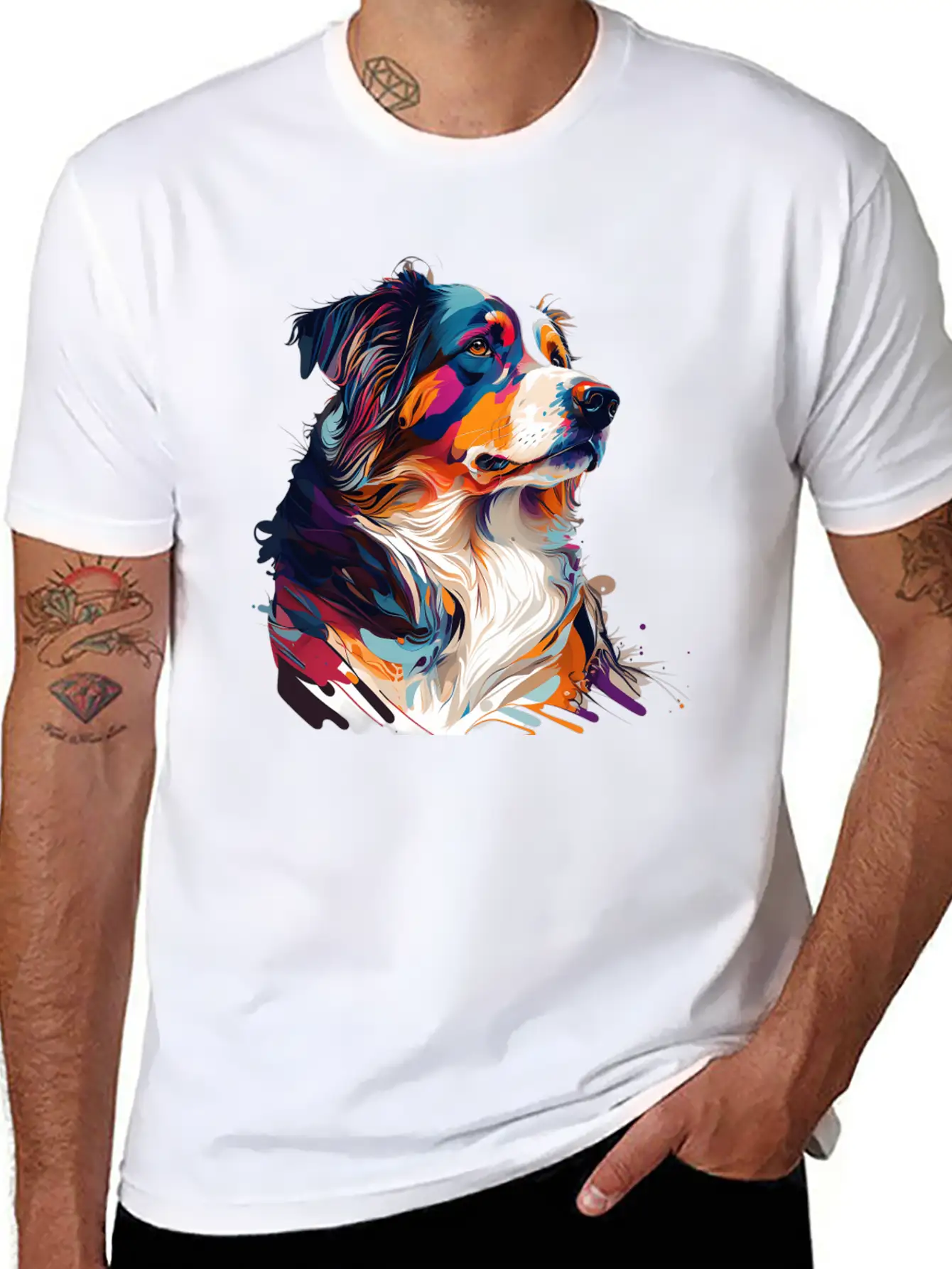 The Head And Neck Of A Colorful Pup: A Bold Dog Classic Fit Graphic Tee For Daily Comfort – Unisex Cotton Shirt