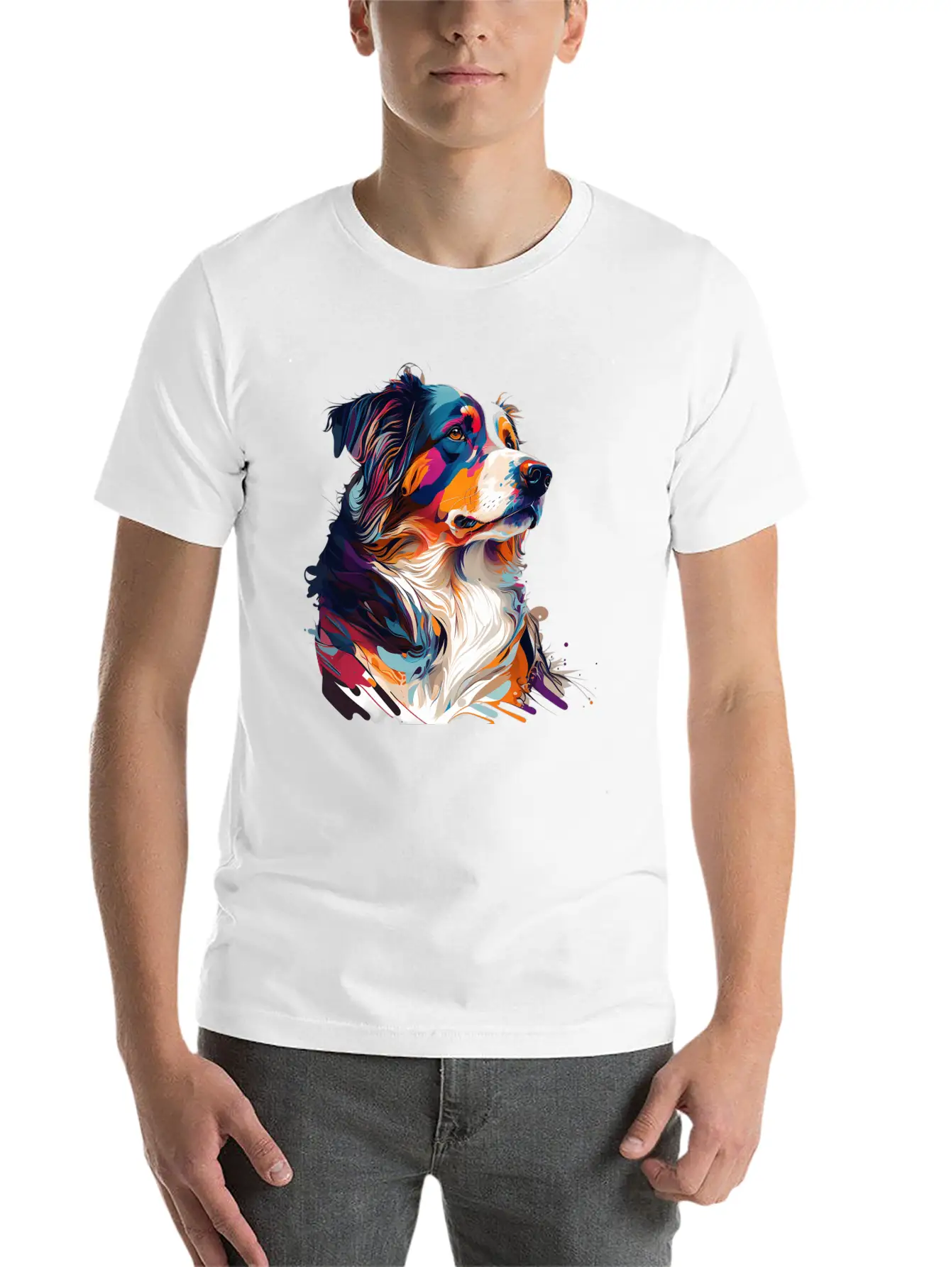 The Head And Neck Of A Colorful Pup: A Bold Dog Classic Fit Graphic Tee For Daily Comfort – Unisex Cotton Shirt
