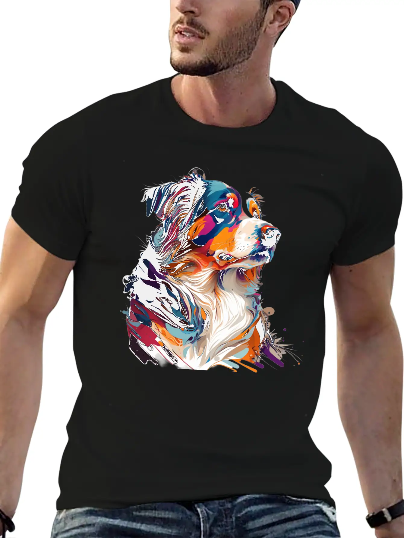The Head And Neck Of A Colorful Pup: A Bold Dog Classic Fit Graphic Tee For Daily Comfort – Unisex Cotton Shirt