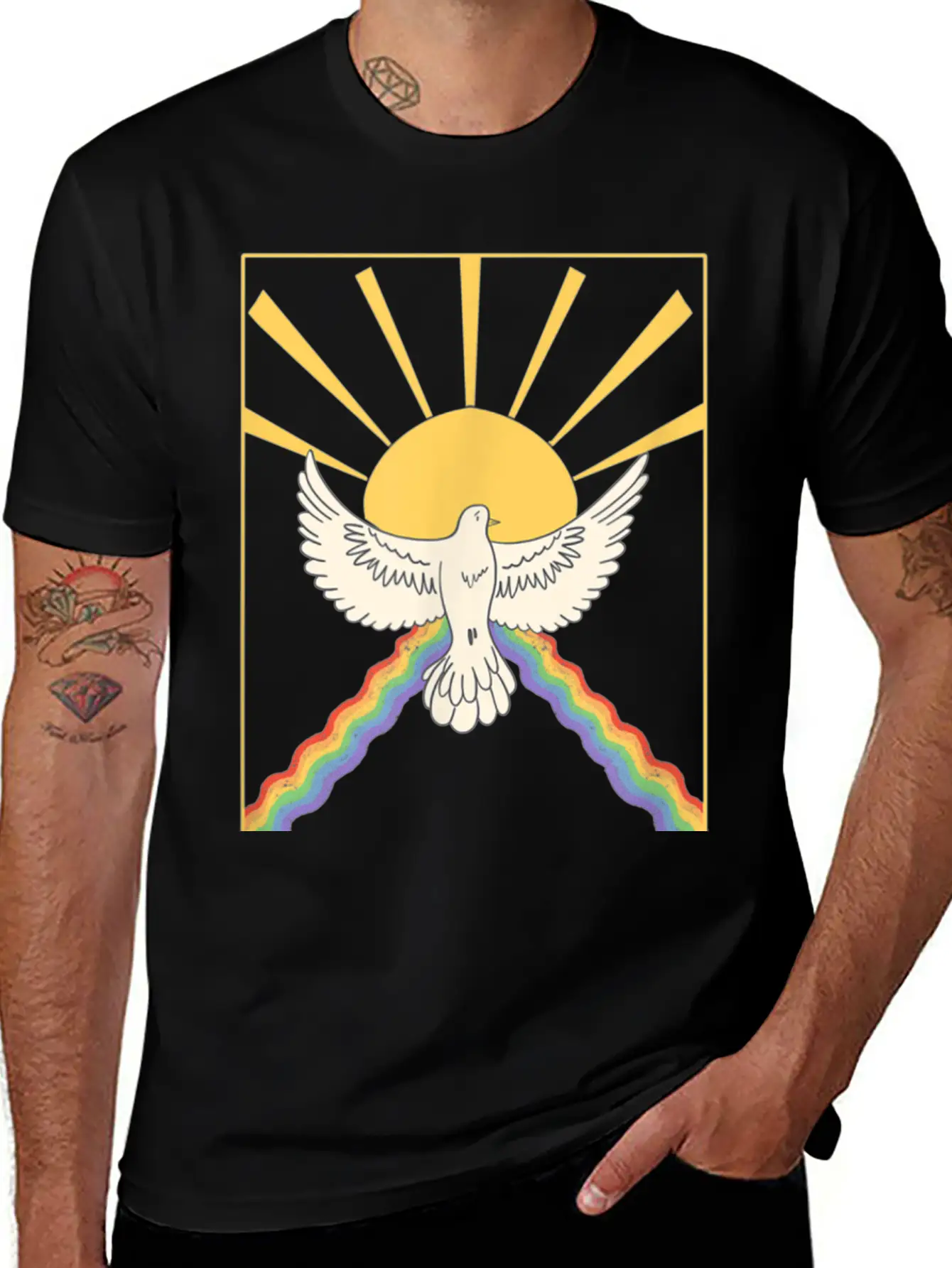 The Holy Spirit Cute Modern Dove And Rainbow Desig Modern Fit Casual T-Shirt – Clean And Versatile Design