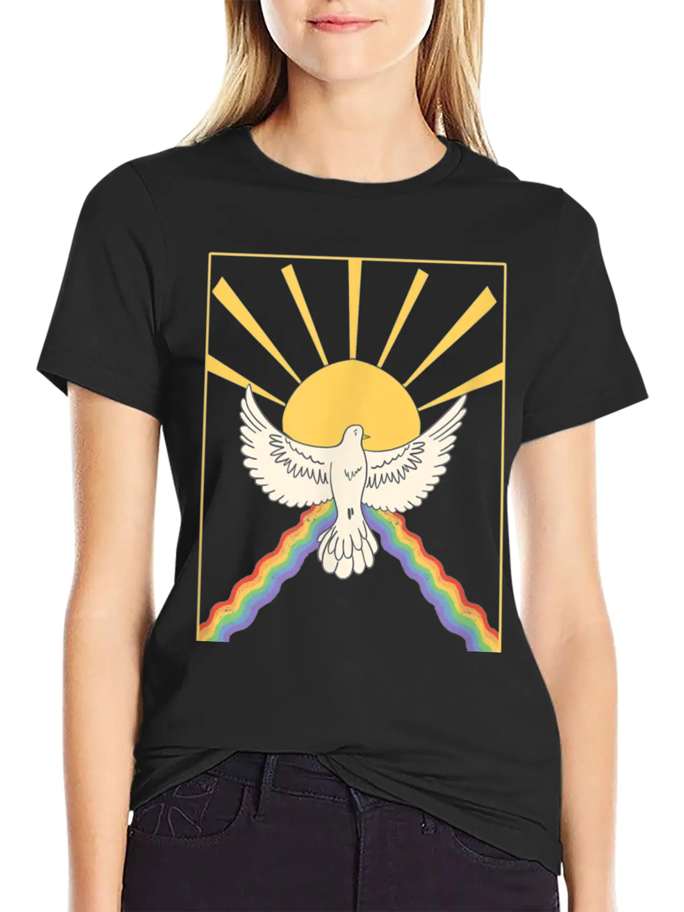 The Holy Spirit Cute Modern Dove And Rainbow Desig Modern Fit Casual T-Shirt – Clean And Versatile Design