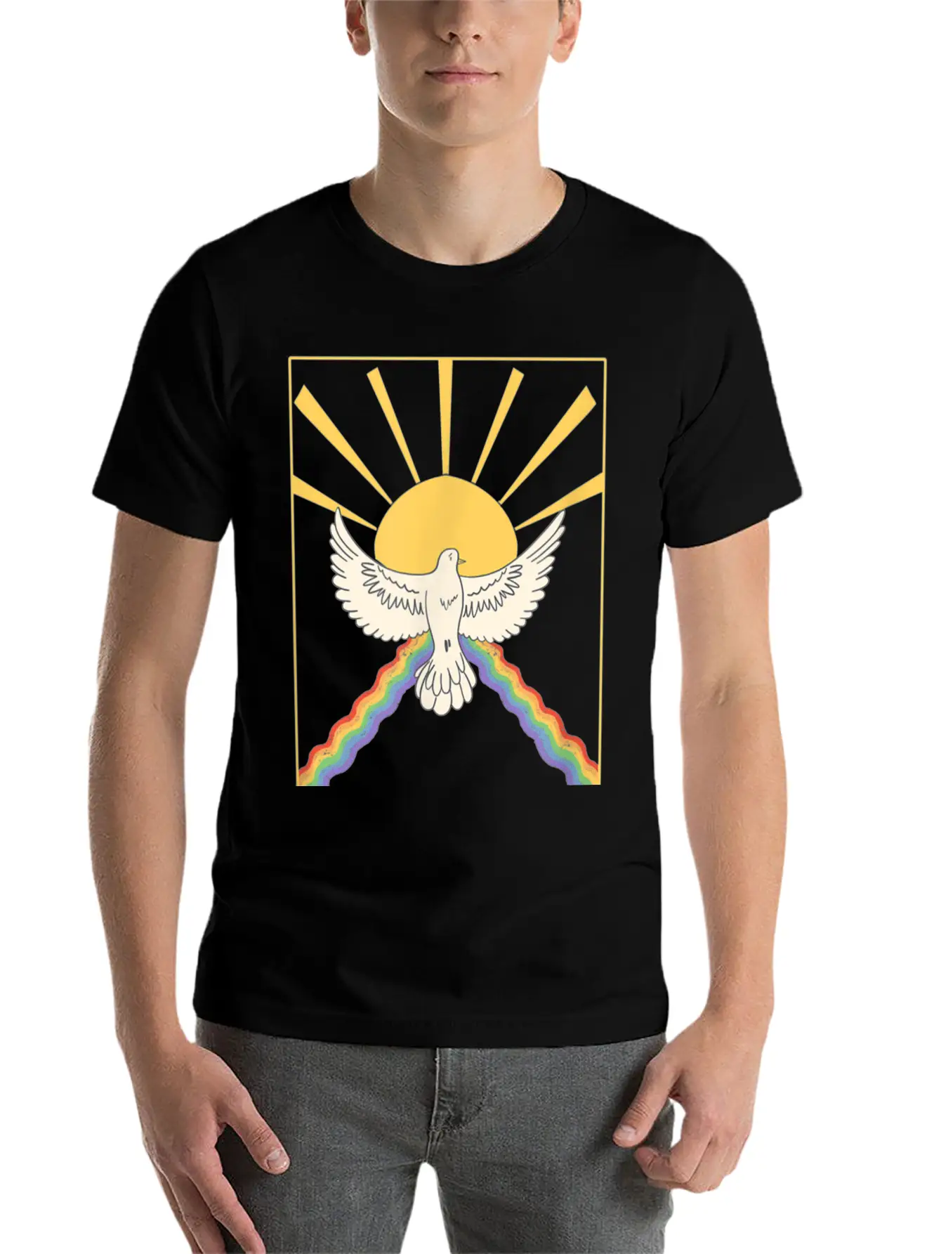 The Holy Spirit Cute Modern Dove And Rainbow Desig Modern Fit Casual T-Shirt – Clean And Versatile Design