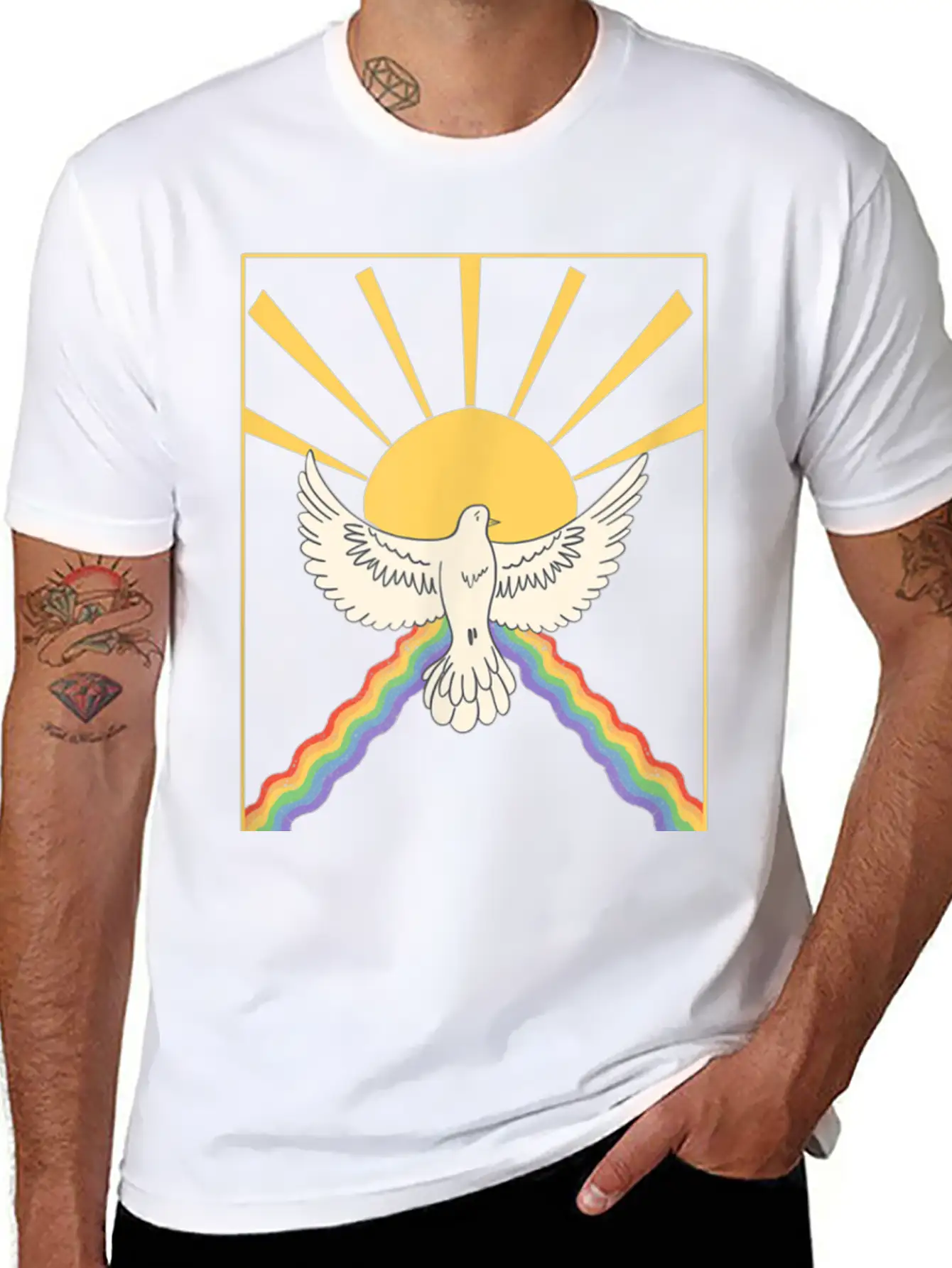 The Holy Spirit Cute Modern Dove And Rainbow Desig Modern Fit Casual T-Shirt – Clean And Versatile Design