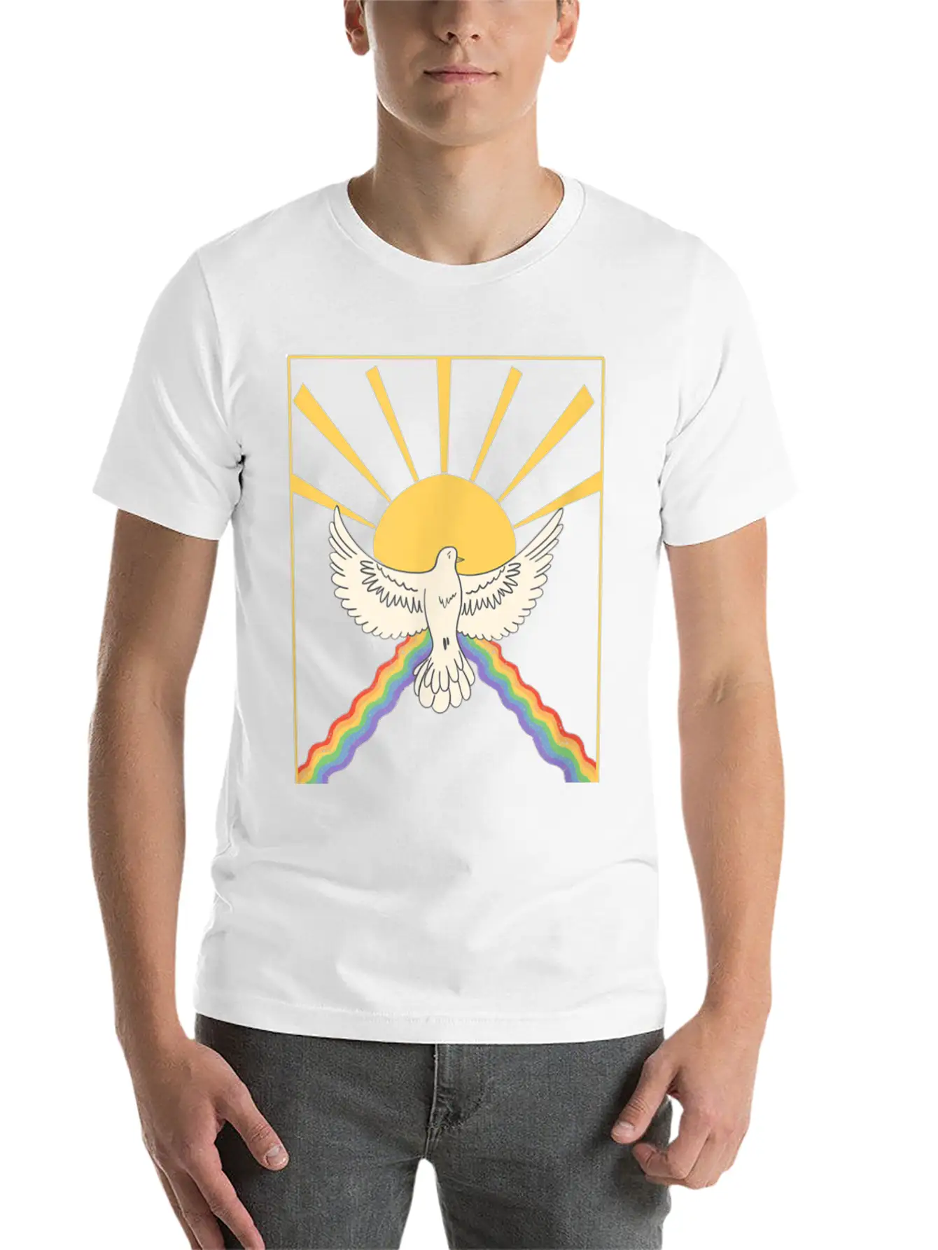 The Holy Spirit Cute Modern Dove And Rainbow Desig Modern Fit Casual T-Shirt – Clean And Versatile Design
