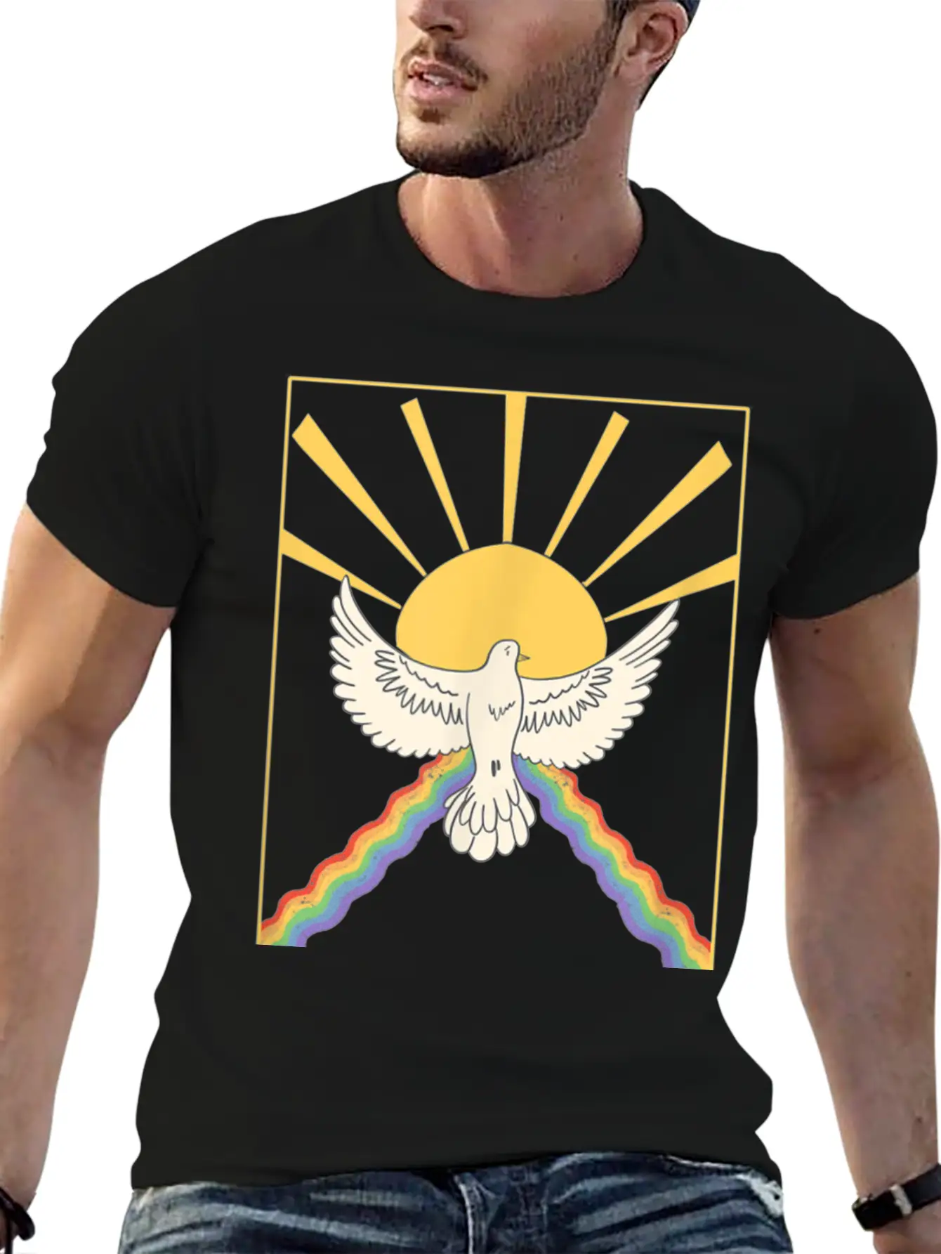 The Holy Spirit Cute Modern Dove And Rainbow Desig Modern Fit Casual T-Shirt – Clean And Versatile Design