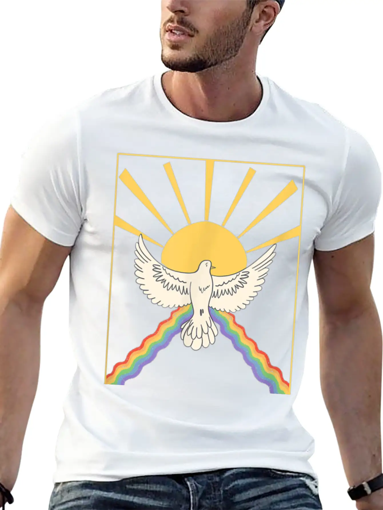The Holy Spirit Cute Modern Dove And Rainbow Desig Modern Fit Casual T-Shirt – Clean And Versatile Design