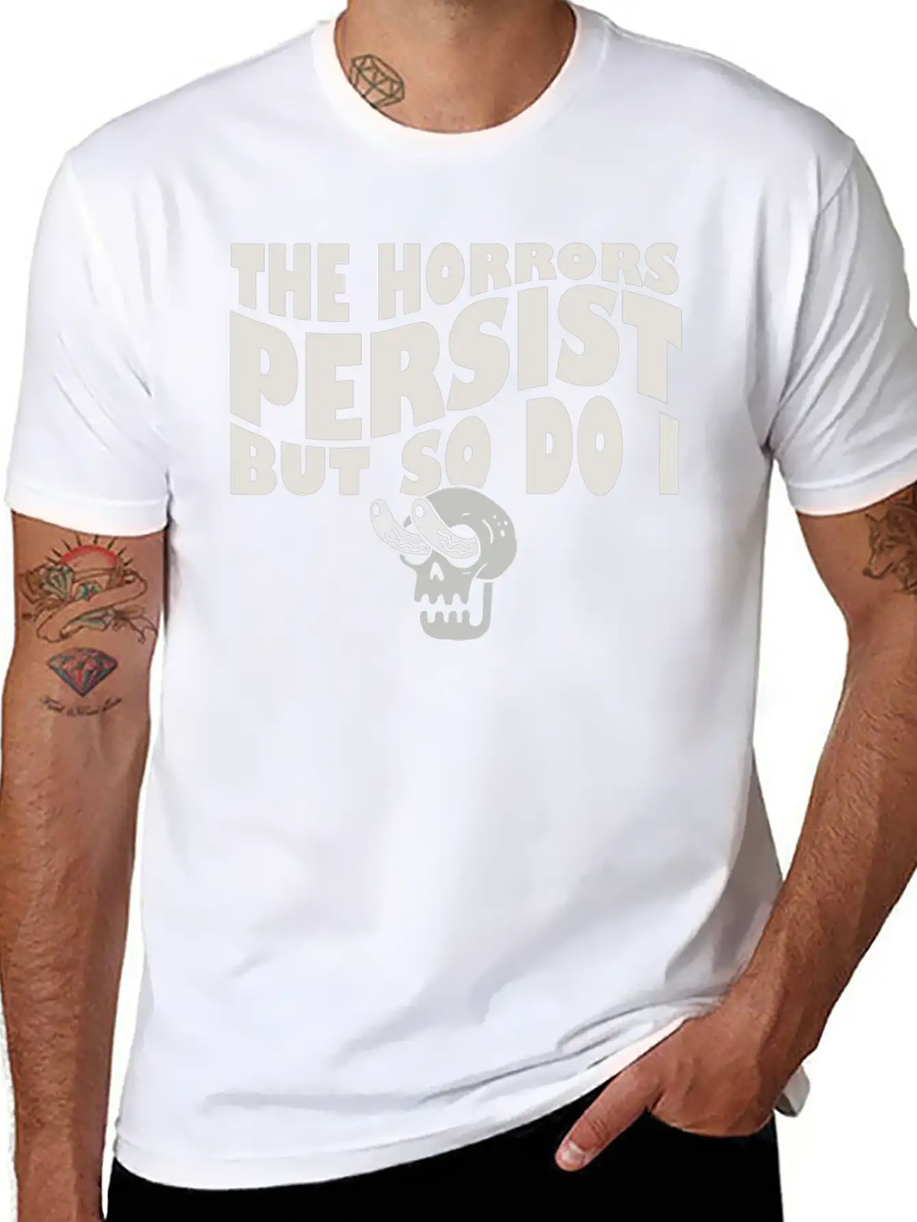 The Horrors Persist But So Do I Skeleton Internet Lightweight Cotton T-Shirt – Daily Comfort Graphic Shirt