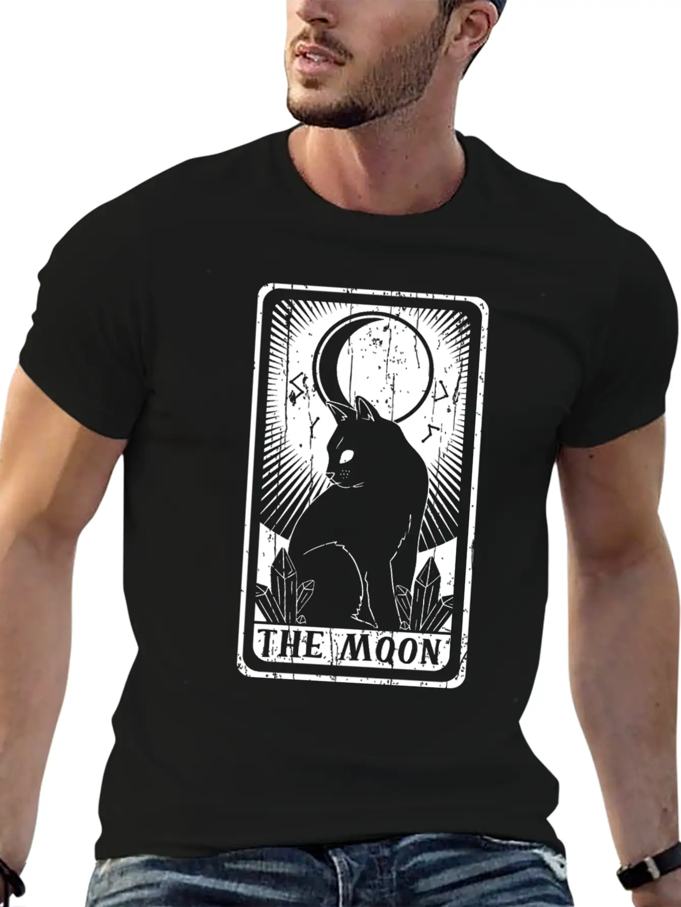 The Moon Witch Tarot Card Occult Cat Gothic Lightweight Cotton T-Shirt – Daily Comfort Graphic Shirt