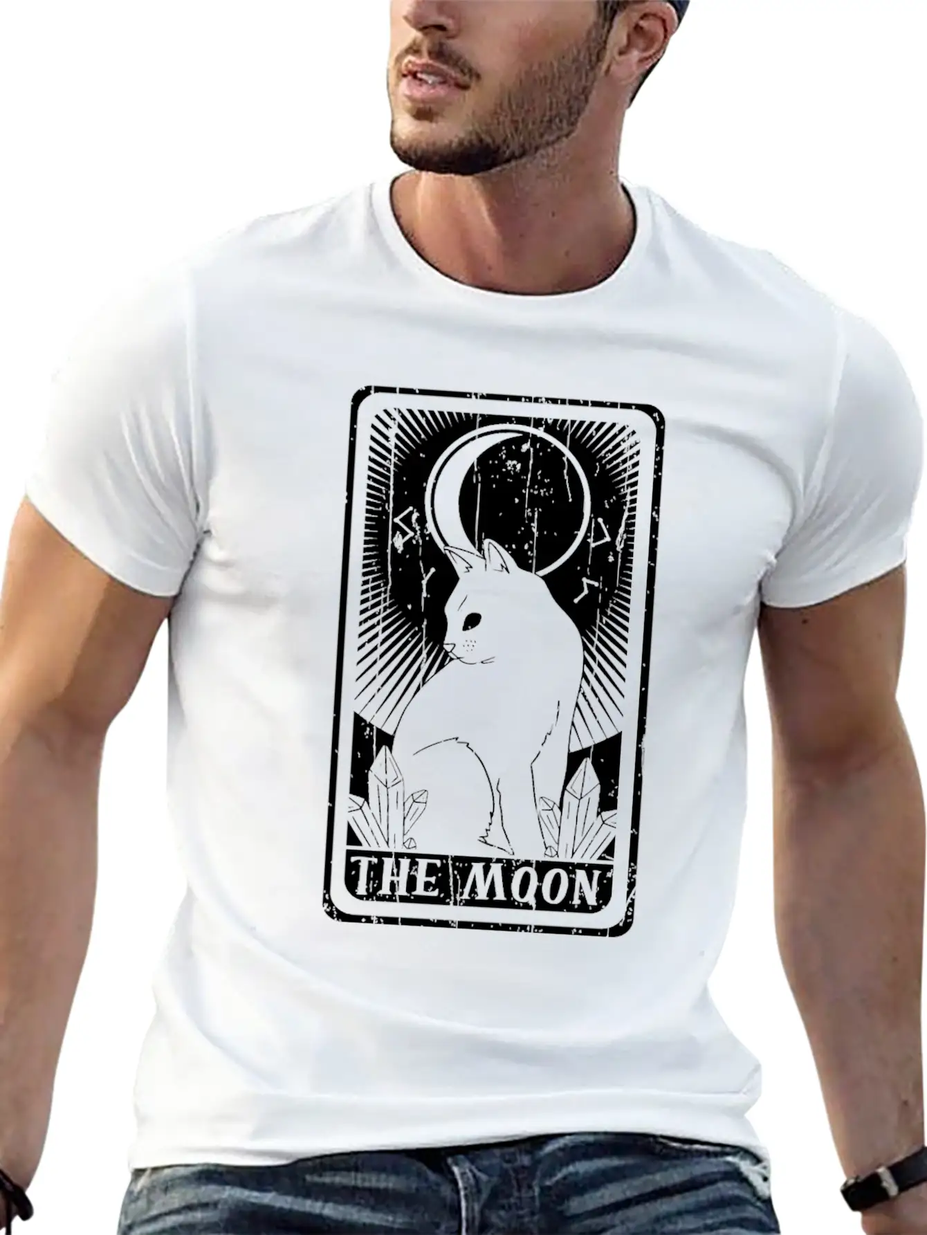 The Moon Witch Tarot Card Occult Cat Gothic Lightweight Cotton T-Shirt – Daily Comfort Graphic Shirt