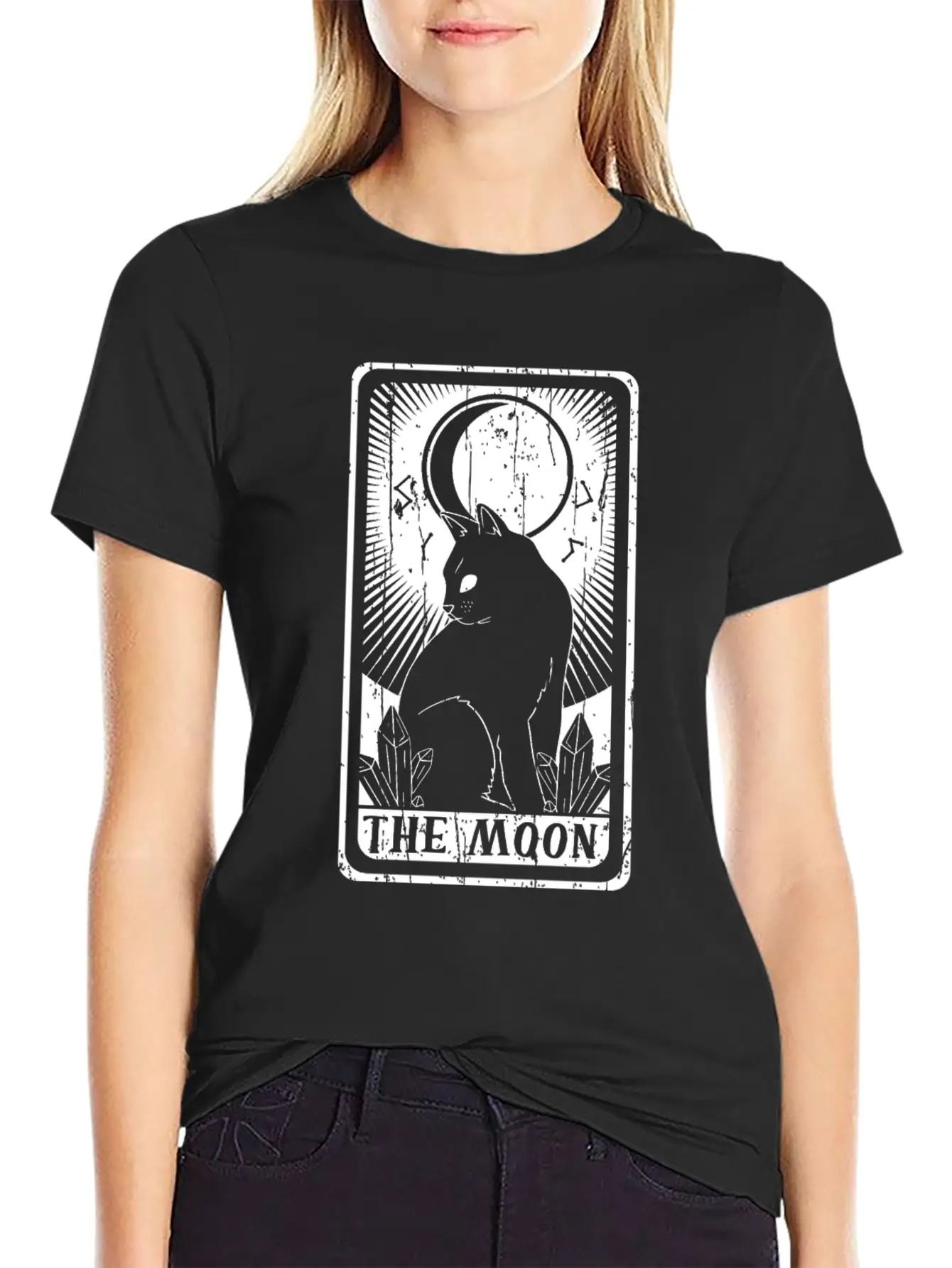 The Moon Witch Tarot Card Occult Cat Gothic Lightweight Cotton T-Shirt – Daily Comfort Graphic Shirt