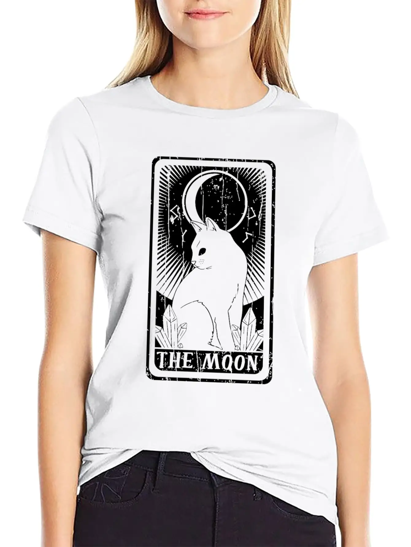 The Moon Witch Tarot Card Occult Cat Gothic Lightweight Cotton T-Shirt – Daily Comfort Graphic Shirt