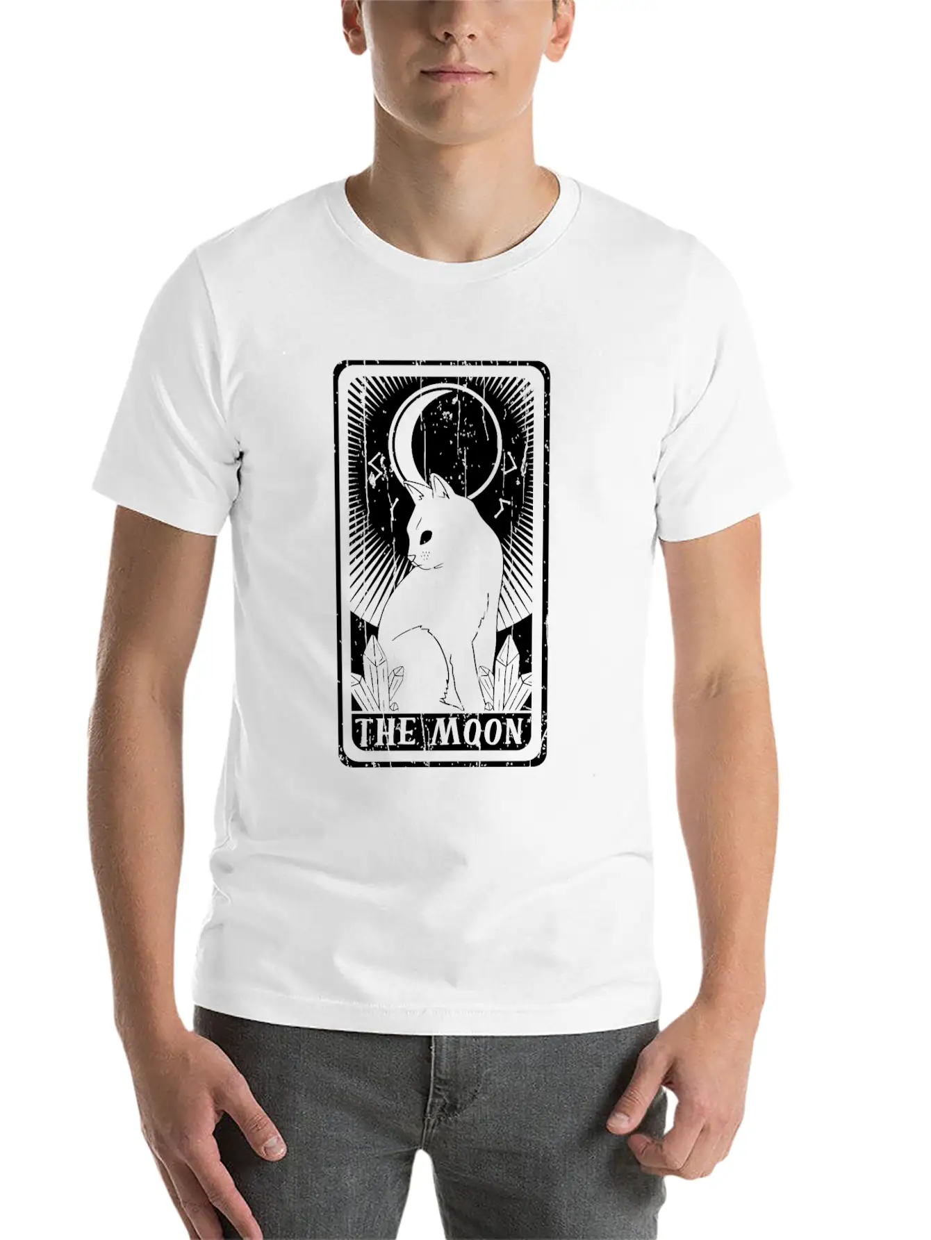 The Moon Witch Tarot Card Occult Cat Gothic Lightweight Cotton T-Shirt – Daily Comfort Graphic Shirt