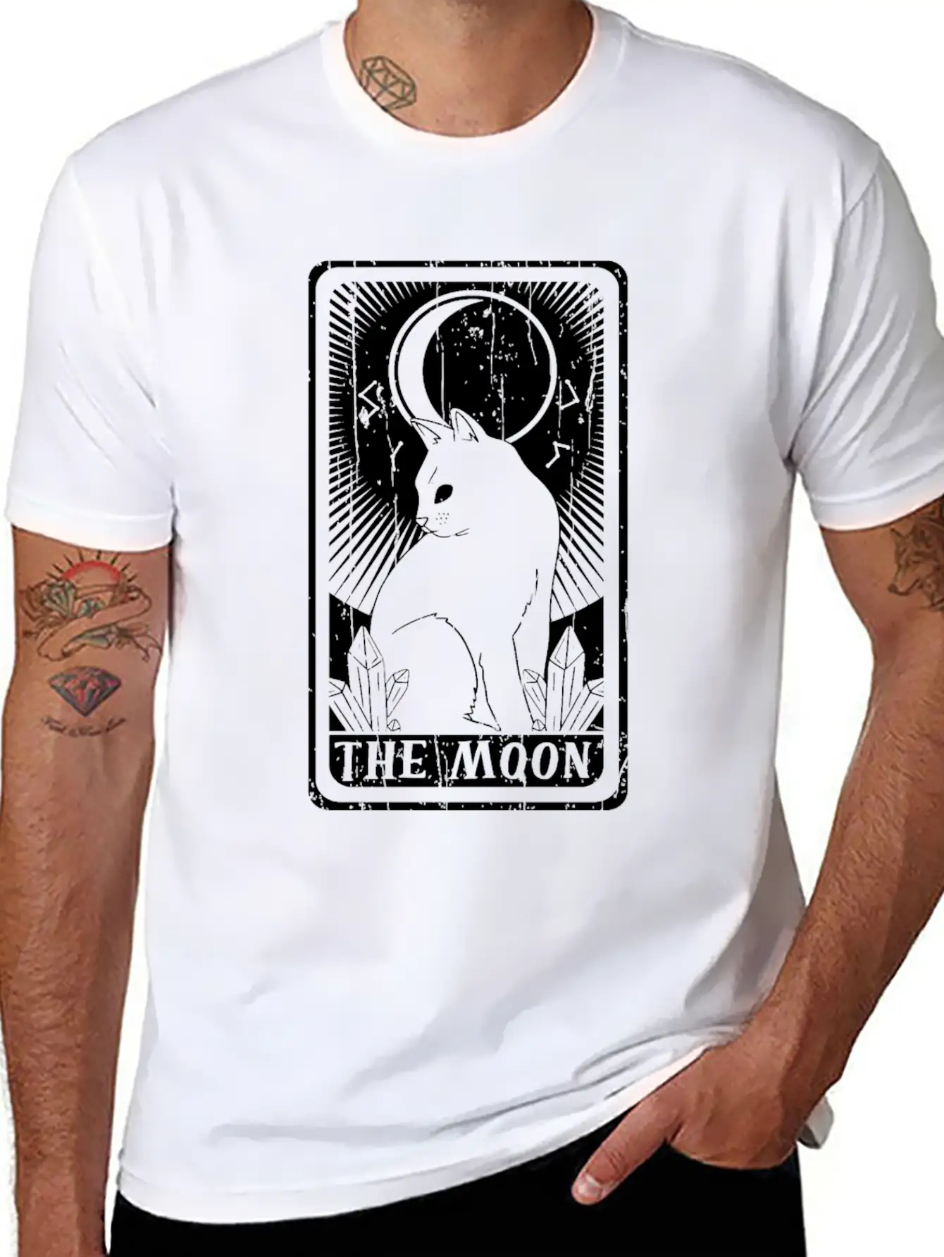 The Moon Witch Tarot Card Occult Cat Gothic Lightweight Cotton T-Shirt – Daily Comfort Graphic Shirt
