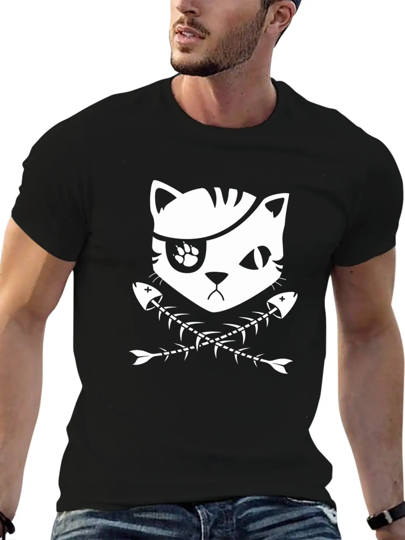 The Pirate Flag Cat Modern Fit Casual T-Shirt – Clean And Versatile Design