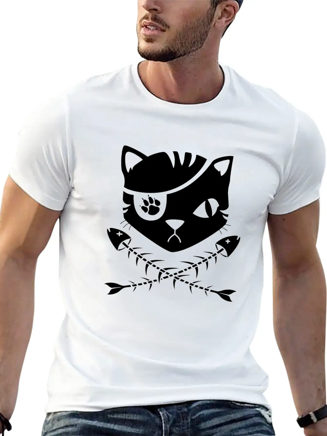 The Pirate Flag Cat Modern Fit Casual T-Shirt – Clean And Versatile Design