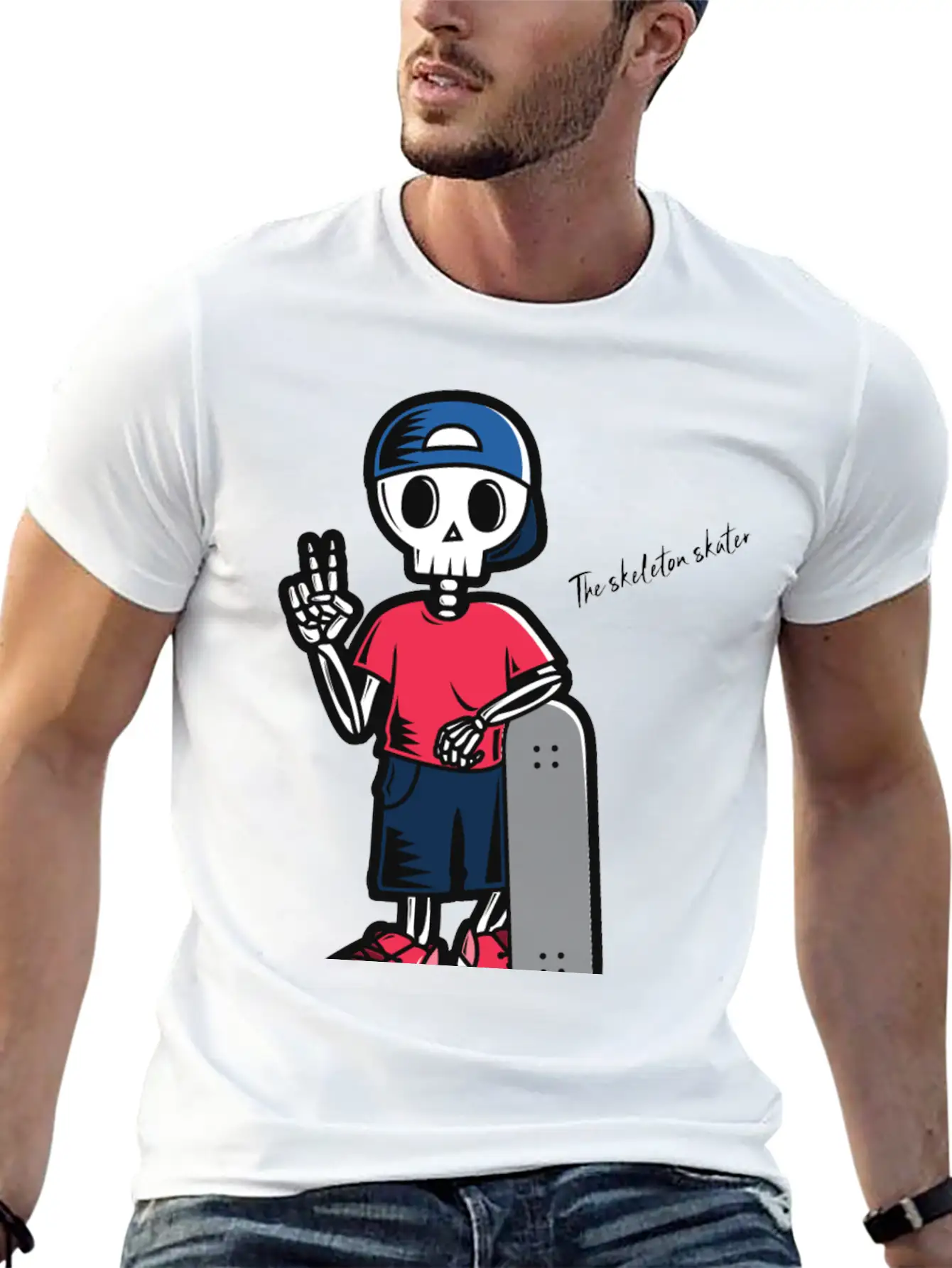 The Skeleton Skater Lightweight Cotton T-Shirt – Daily Comfort Graphic Shirt
