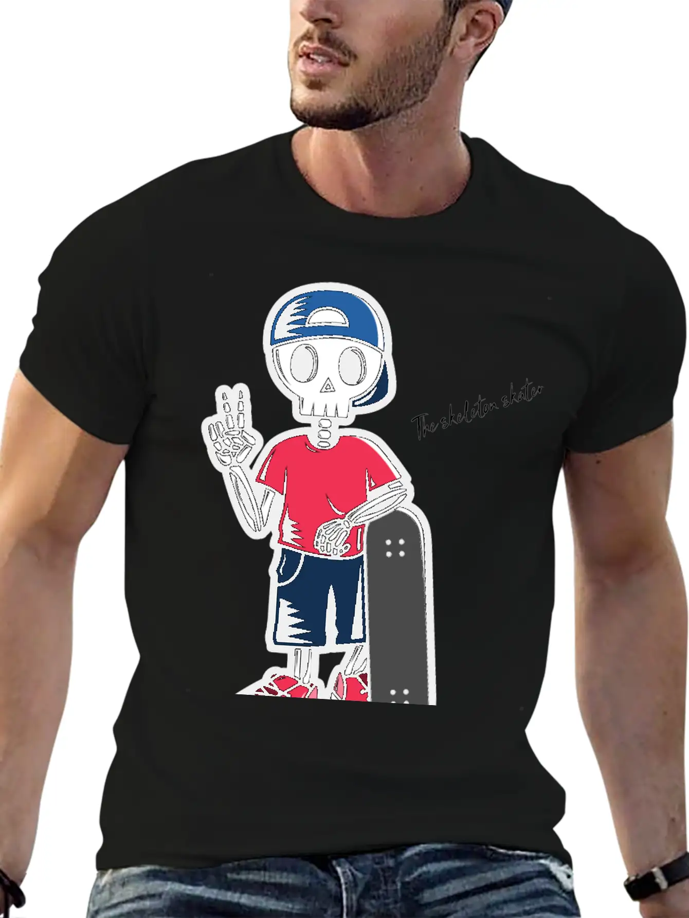 The Skeleton Skater Lightweight Cotton T-Shirt – Daily Comfort Graphic Shirt