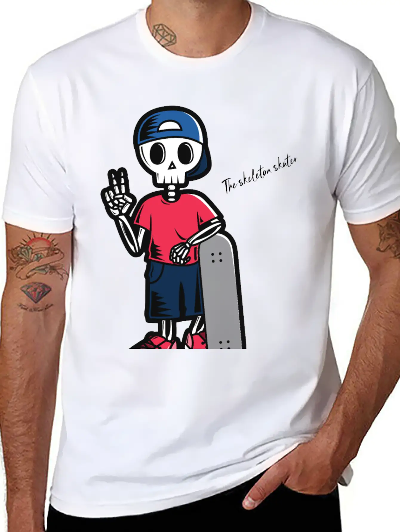 The Skeleton Skater Lightweight Cotton T-Shirt – Daily Comfort Graphic Shirt