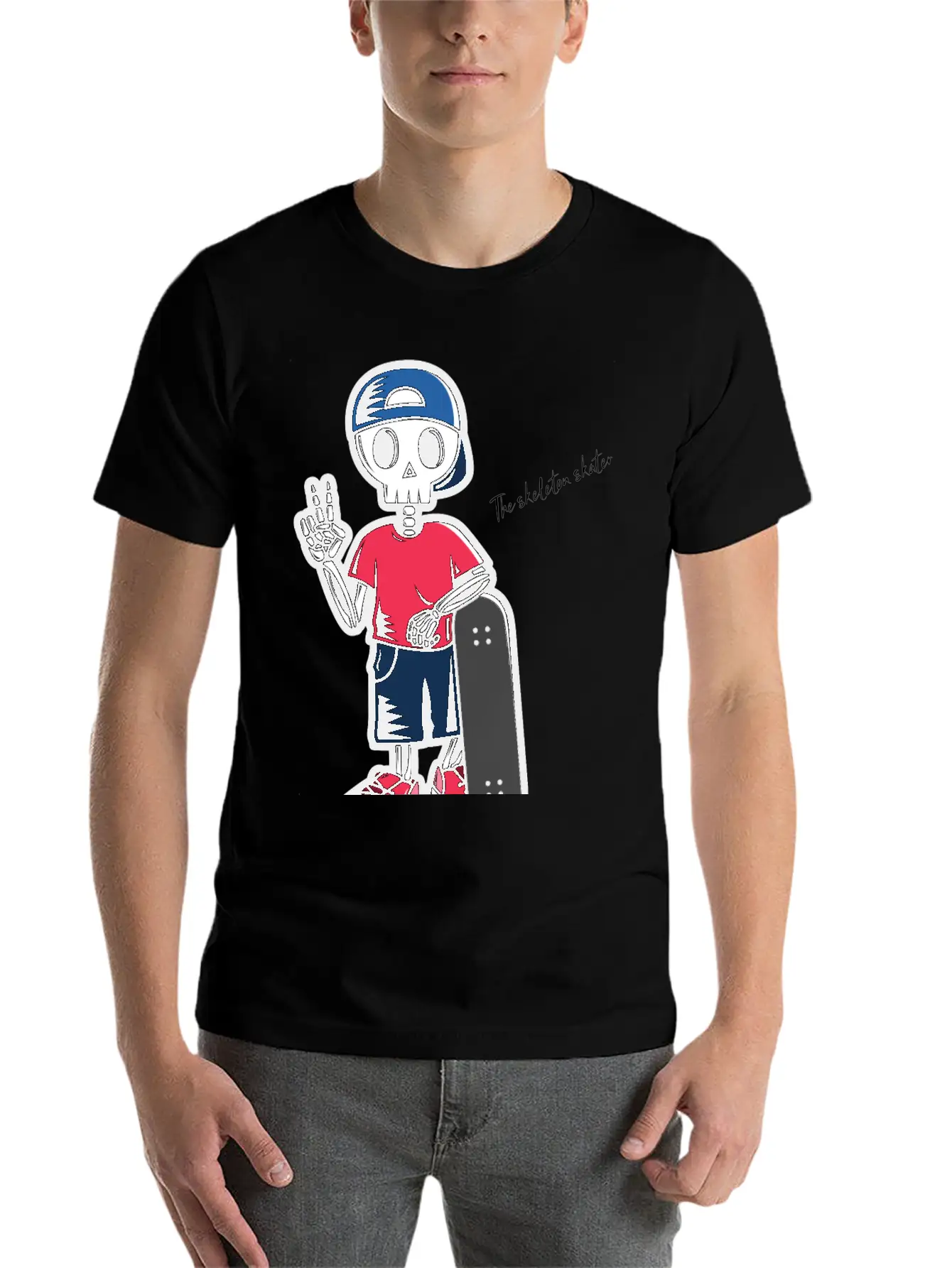 The Skeleton Skater Lightweight Cotton T-Shirt – Daily Comfort Graphic Shirt