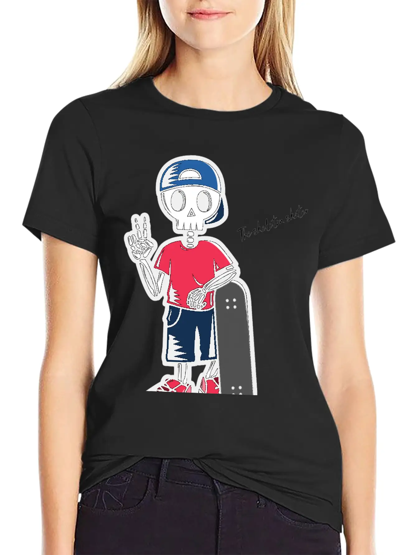 The Skeleton Skater Lightweight Cotton T-Shirt – Daily Comfort Graphic Shirt