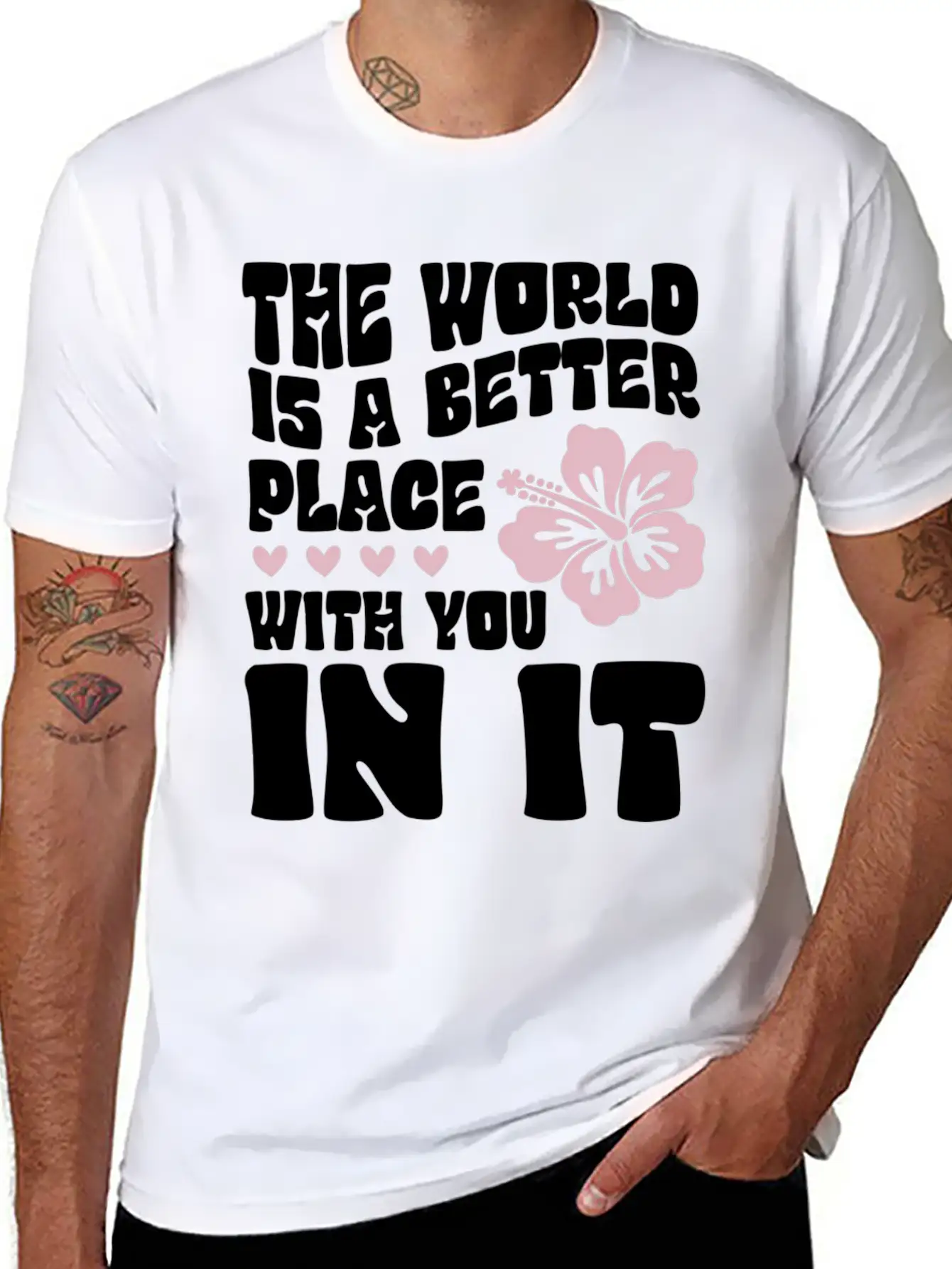The World Is A Better Place With You In It Place L Lightweight Cotton T-Shirt – Daily Comfort Graphic Shirt