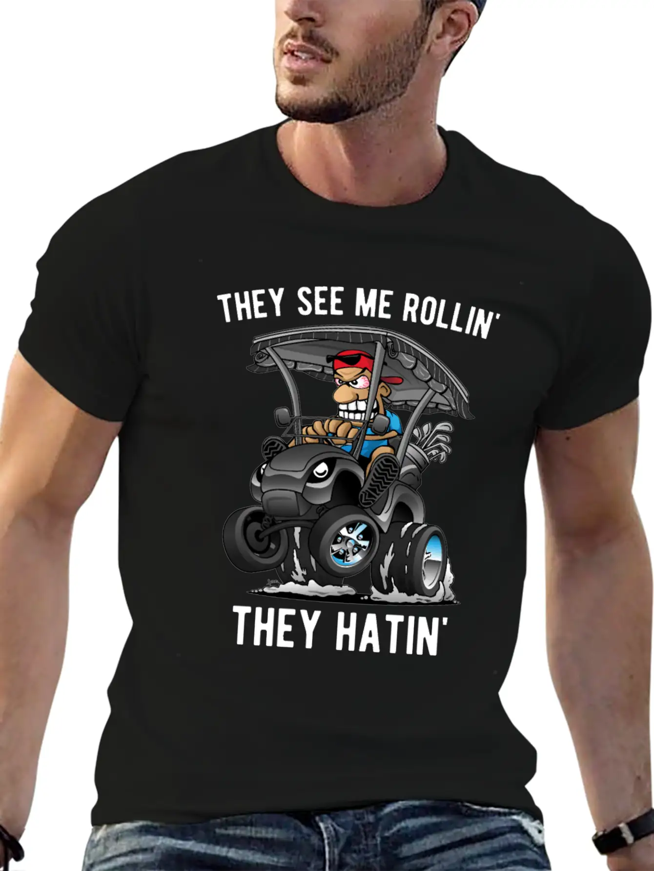 They See Me Rollin' They Hatin' Golf Cart Cartoon Basic Graphic T-Shirt – Daily Comfort In Soft Cotton