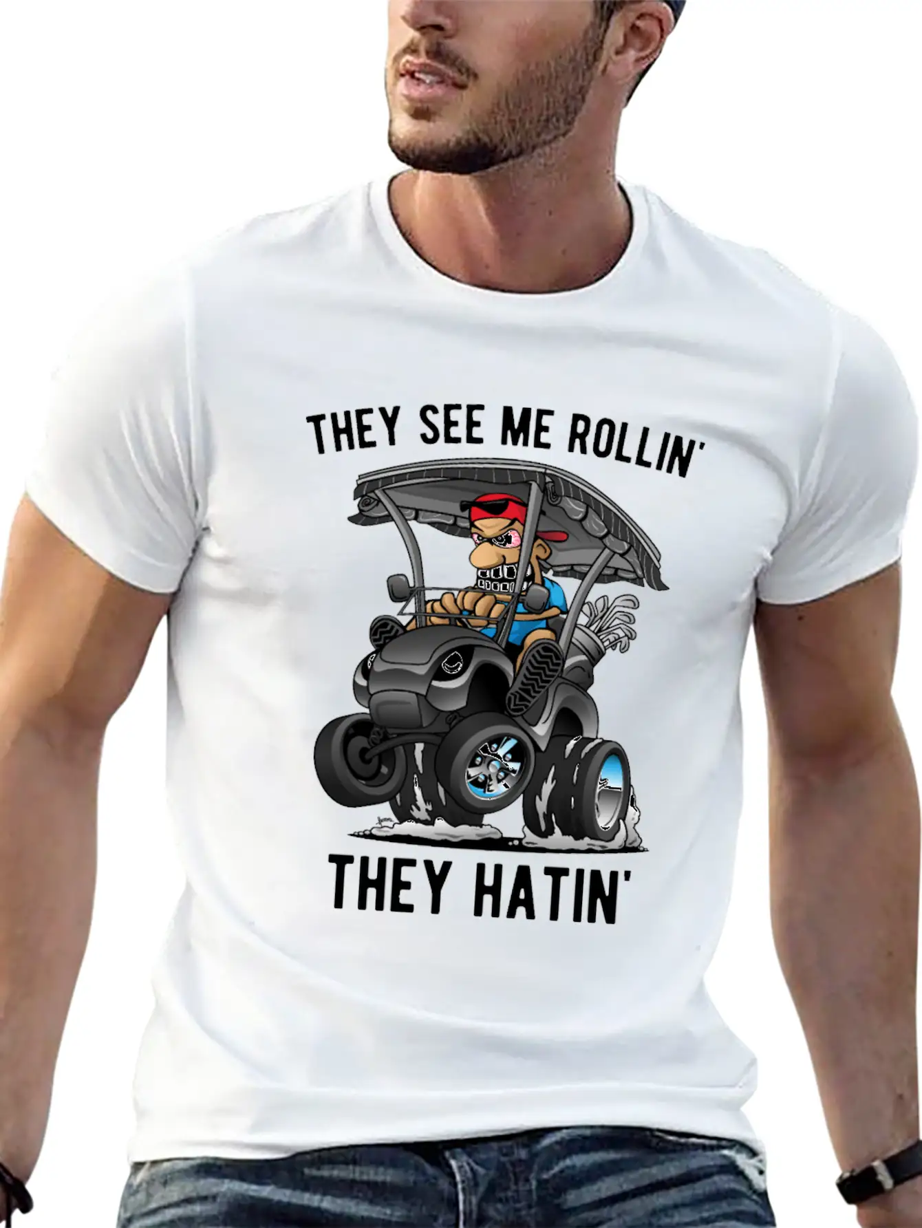 They See Me Rollin' They Hatin' Golf Cart Cartoon Basic Graphic T-Shirt – Daily Comfort In Soft Cotton