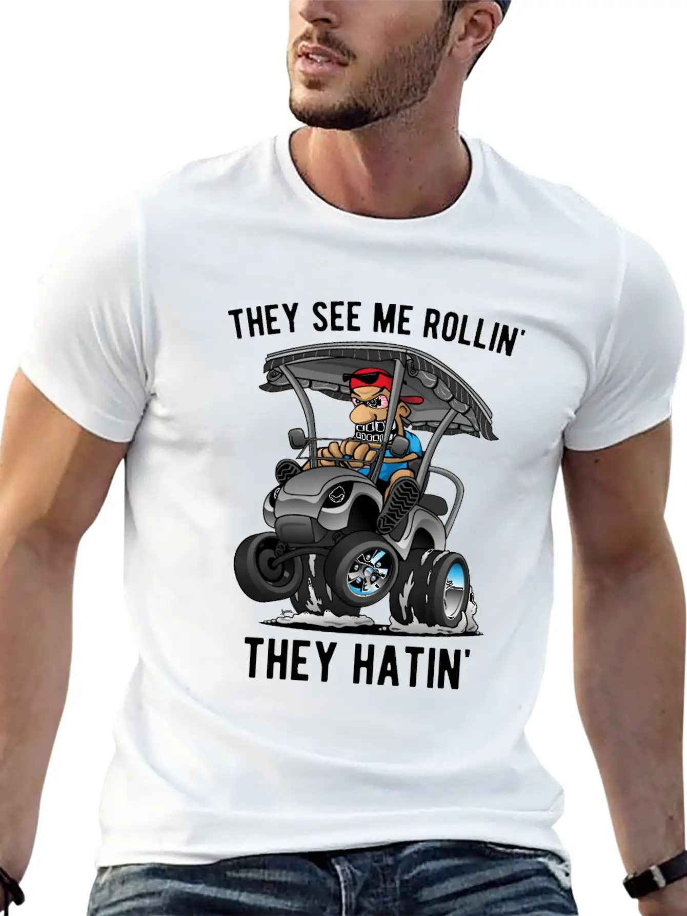 They See Me Rollin' They Hatin' Golf Cart Cartoon Lightweight Cotton T-Shirt – Daily Comfort Graphic Shirt