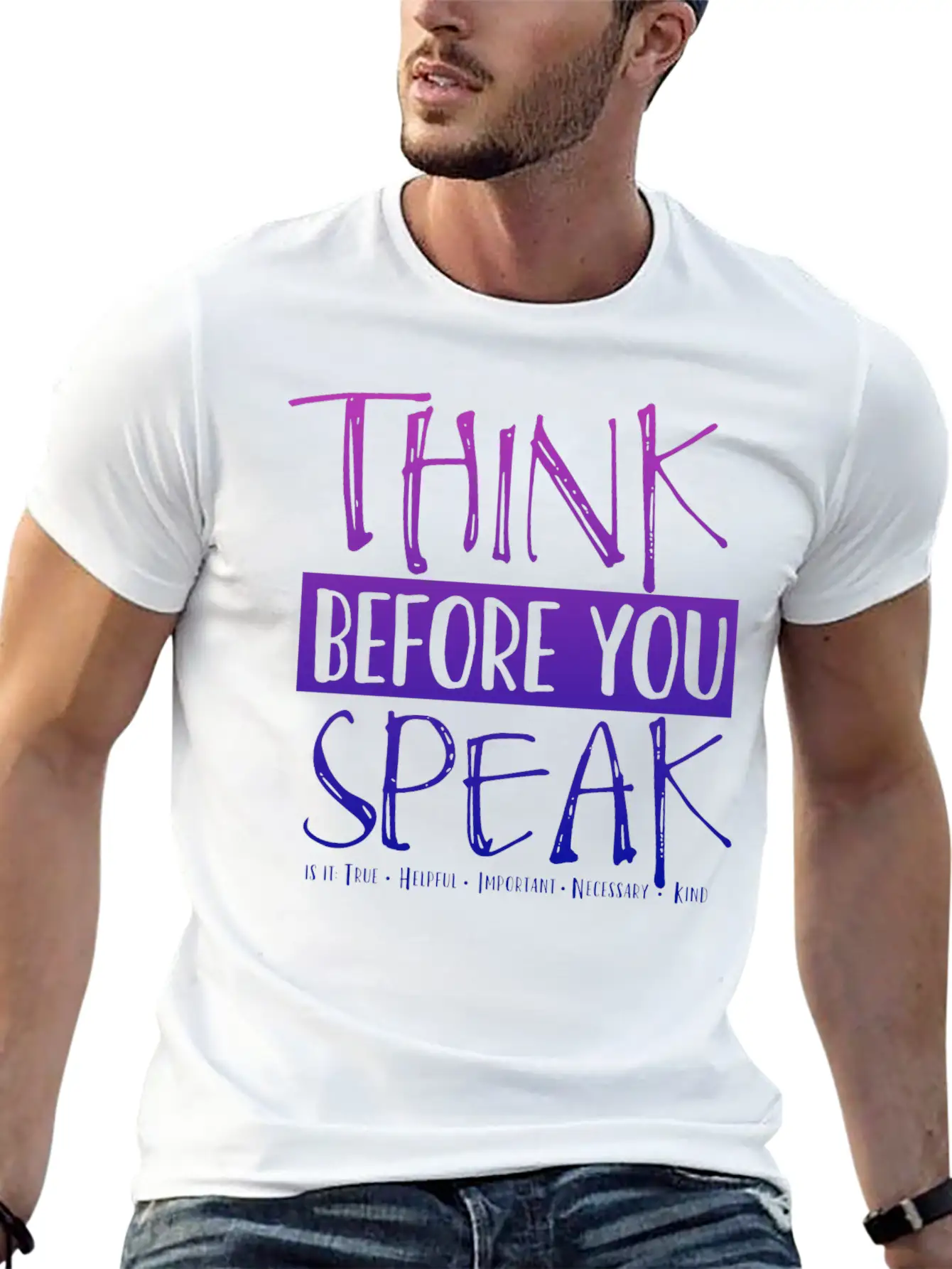 Think Before You Speak Teacher | Ombre Lightweight Cotton T-Shirt – Daily Comfort Graphic Shirt