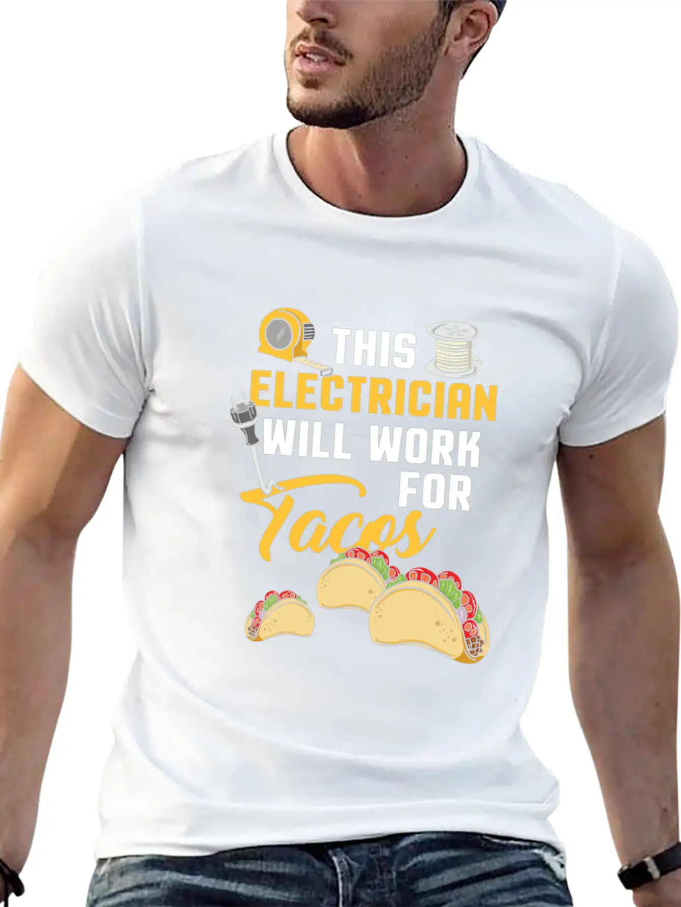 This Electrician Will Work For Tacos! - Gift Classic Fit Graphic Tee For Daily Comfort – Unisex Cotton Shirt