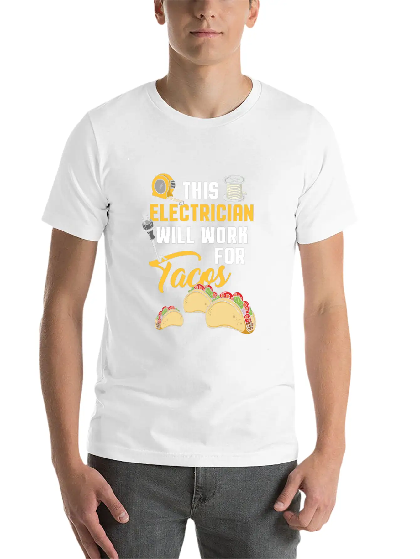 This Electrician Will Work For Tacos! - Gift Classic Fit Graphic Tee For Daily Comfort – Unisex Cotton Shirt